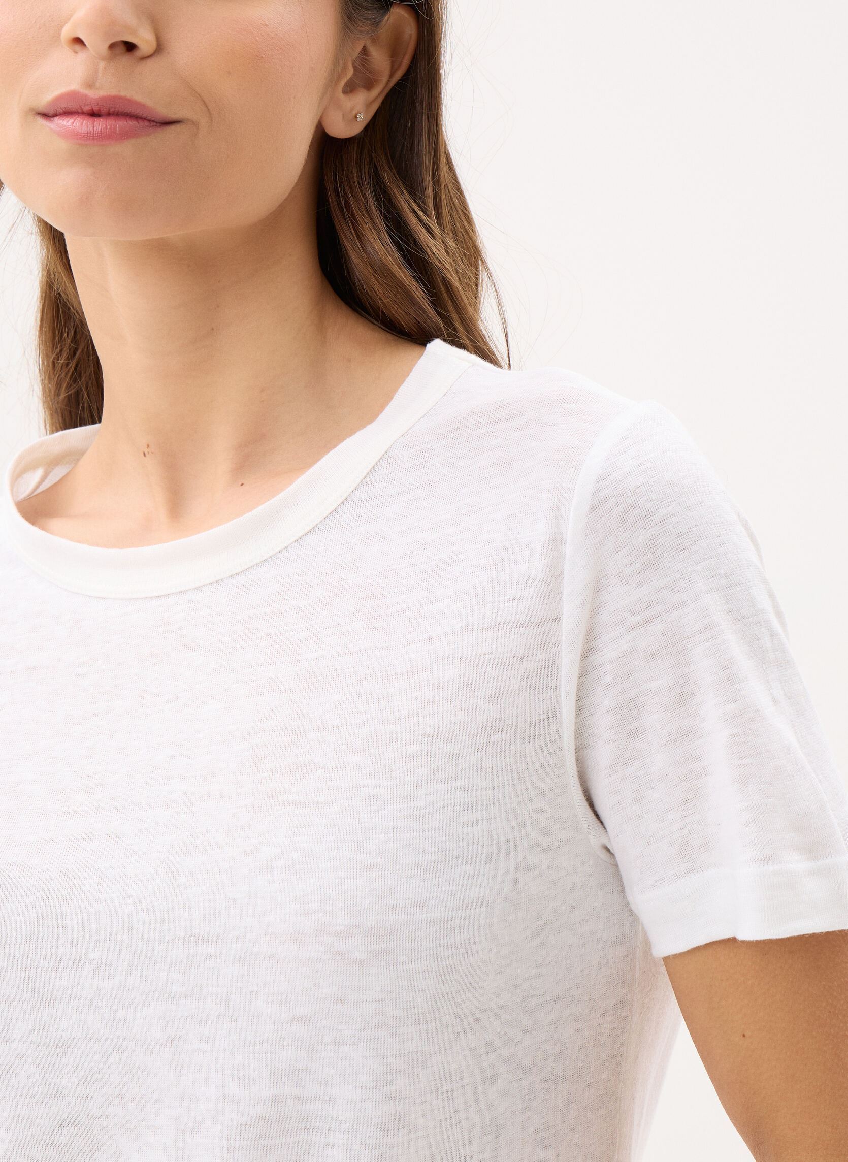 Tee-shirts manches courtes T-shirt manches courtes col rond en lin femme blanc Petit Bateau Tee-shirts manches courtes T-shirt manches courtes col rond en lin femme blanc Ecume