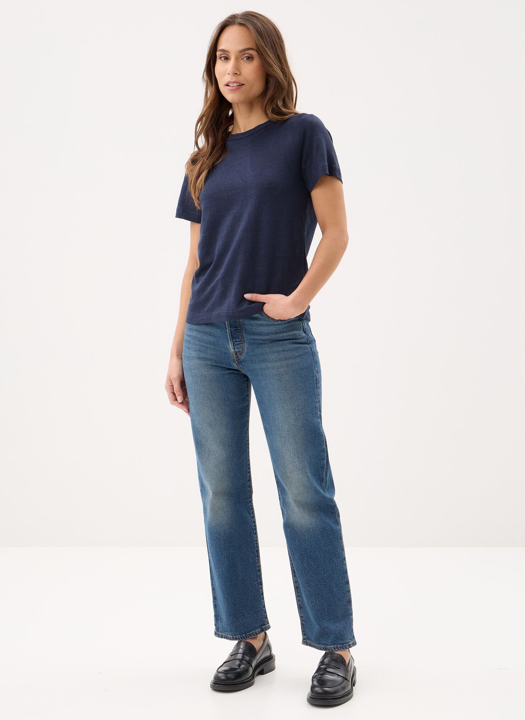 Tee-shirts manches courtes T-shirt manches courtes col rond en lin femme bleu Petit Bateau Tee-shirts manches courtes T-shirt manches courtes col rond en lin femme bleu Smoking