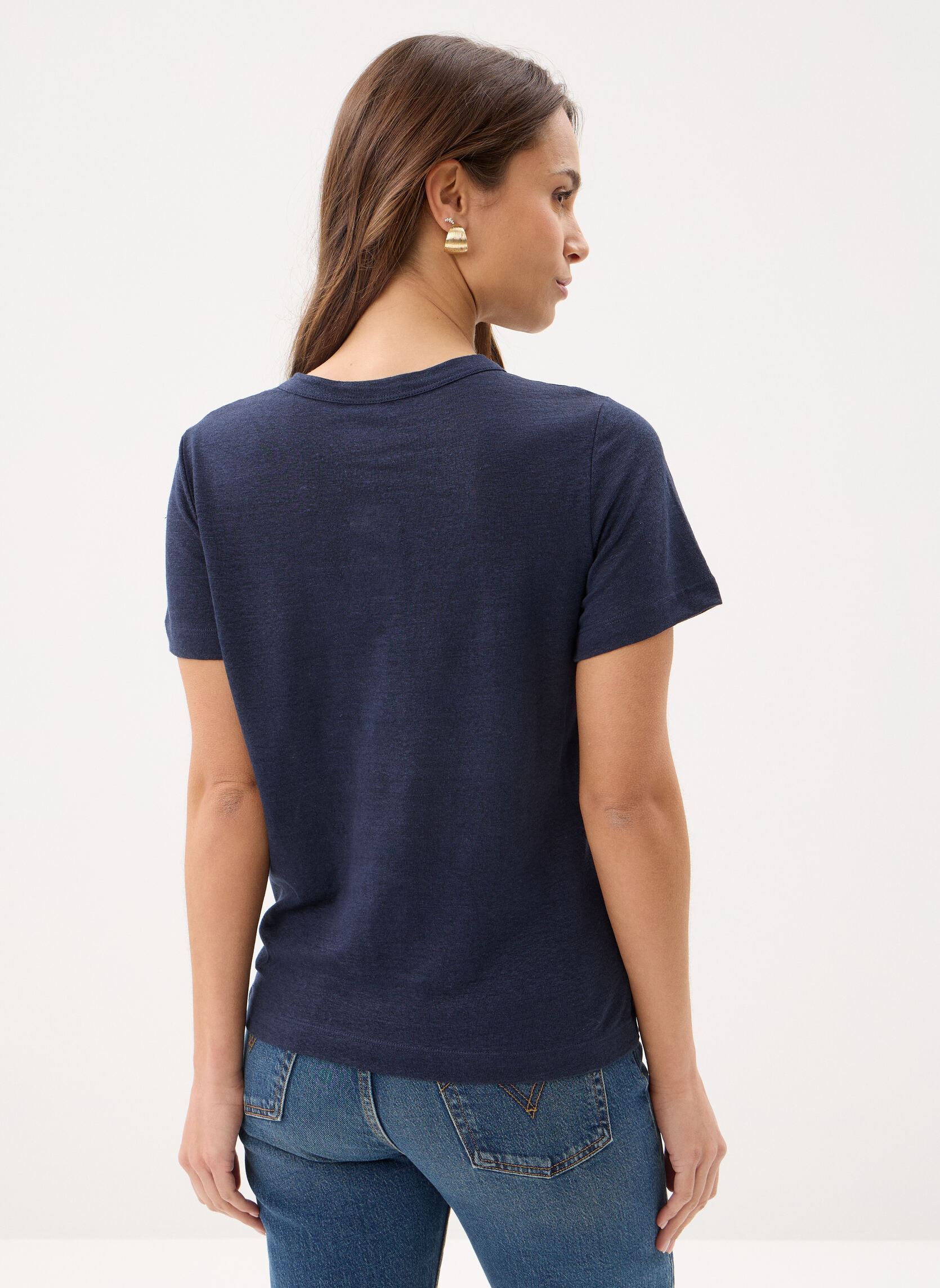Tee-shirts manches courtes T-shirt manches courtes col rond en lin femme bleu Petit Bateau Tee-shirts manches courtes T-shirt manches courtes col rond en lin femme bleu Smoking