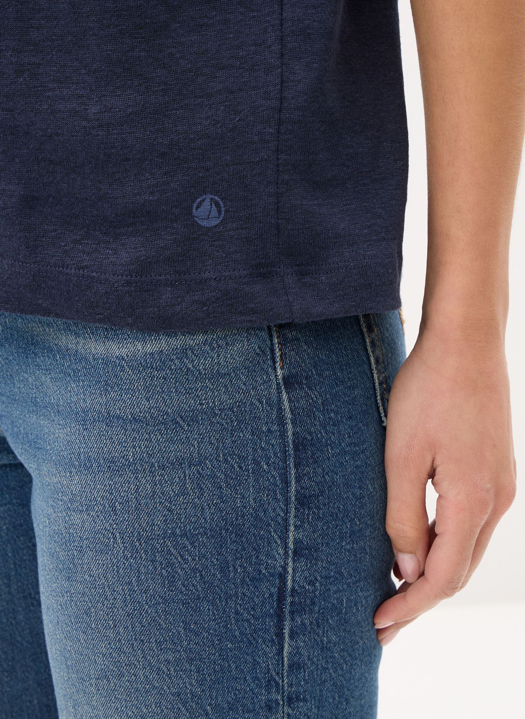 Tee-shirts manches courtes T-shirt manches courtes col rond en lin femme bleu Petit Bateau Tee-shirts manches courtes T-shirt manches courtes col rond en lin femme bleu Smoking