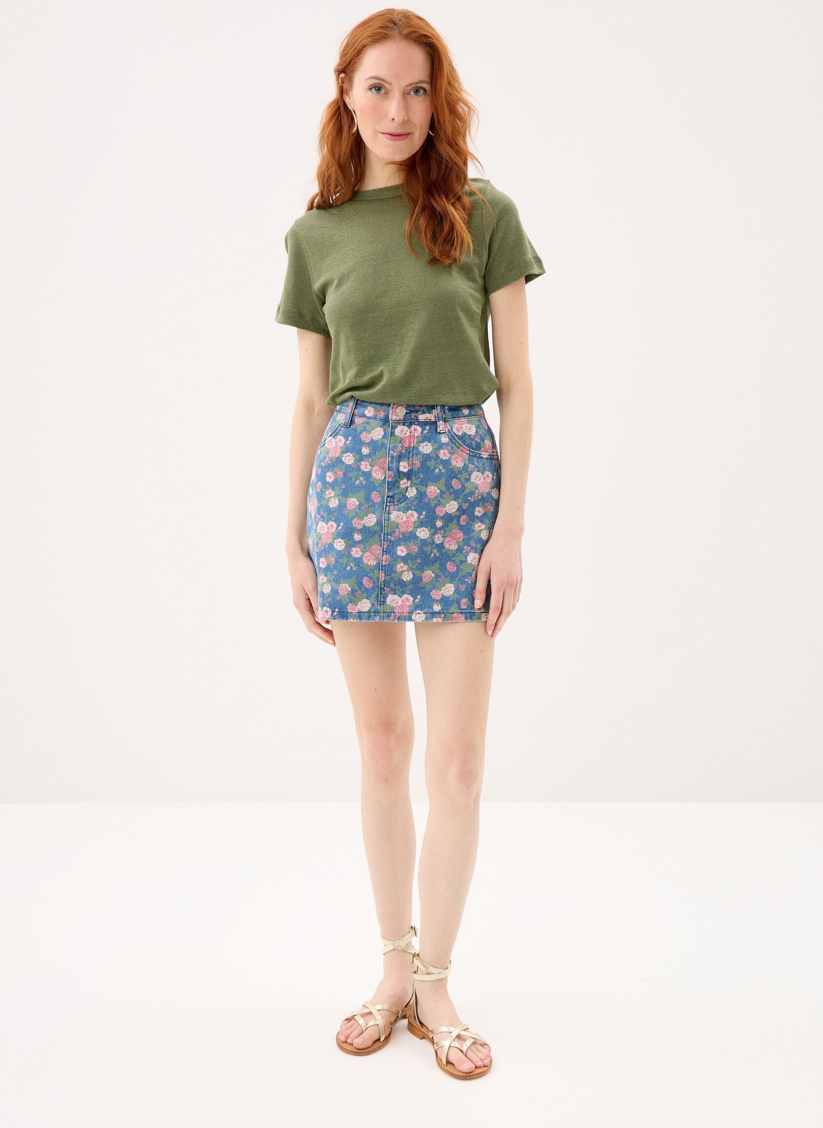 Tee-shirts manches courtes T-shirt manches courtes col rond en lin femme vert Petit Bateau Tee-shirts manches courtes T-shirt manches courtes col rond en lin femme vert Olivine