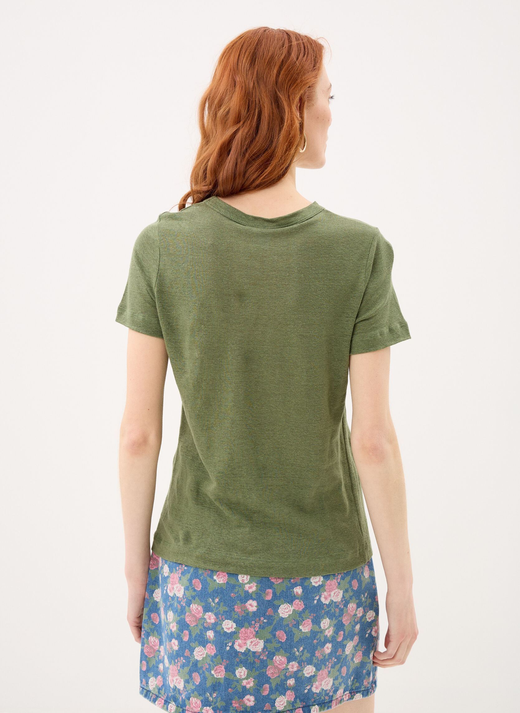 Tee-shirts manches courtes T-shirt manches courtes col rond en lin femme vert Petit Bateau Tee-shirts manches courtes T-shirt manches courtes col rond en lin femme vert Olivine