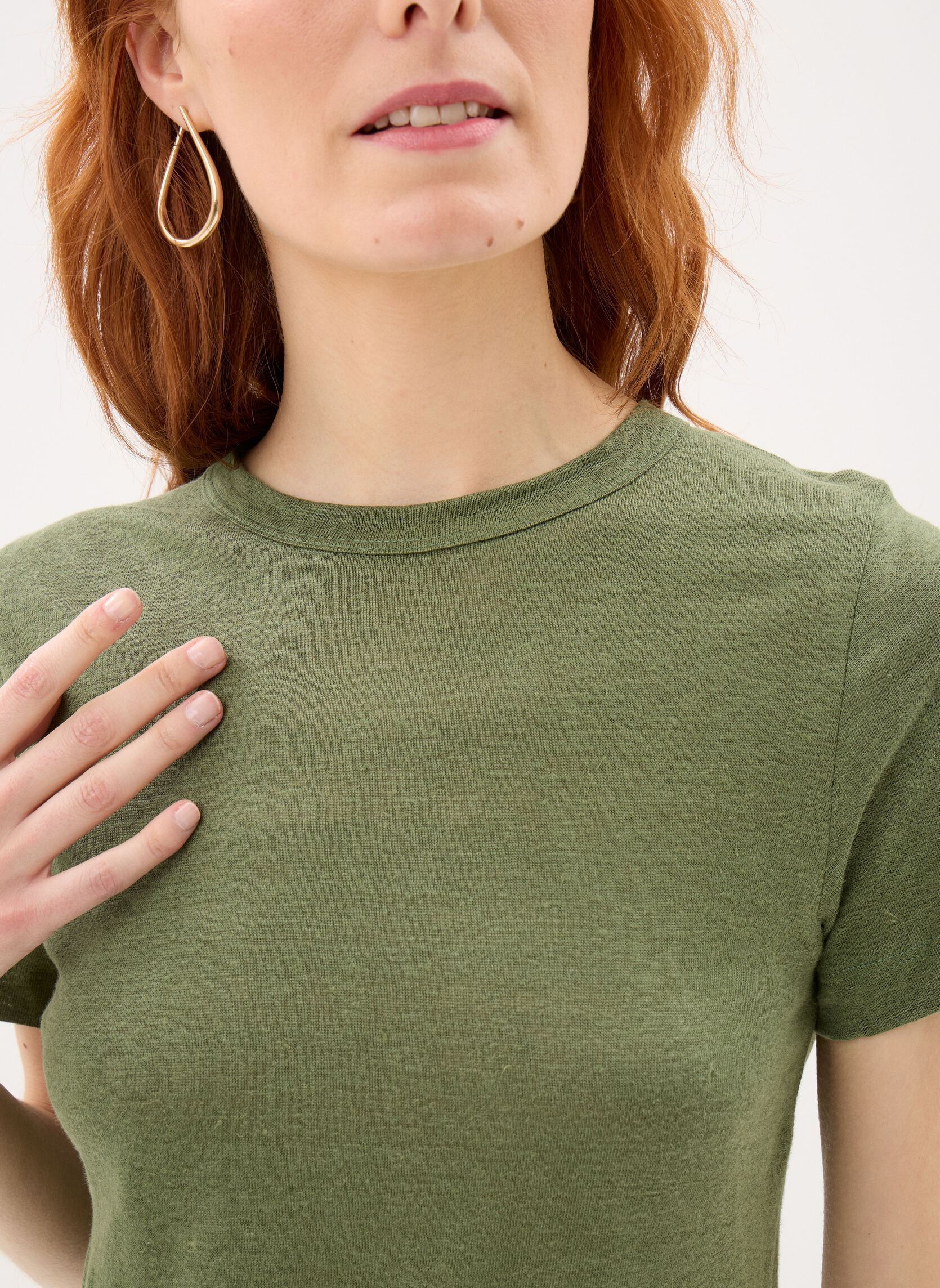 Tee-shirts manches courtes T-shirt manches courtes col rond en lin femme vert Petit Bateau Tee-shirts manches courtes T-shirt manches courtes col rond en lin femme vert Olivine