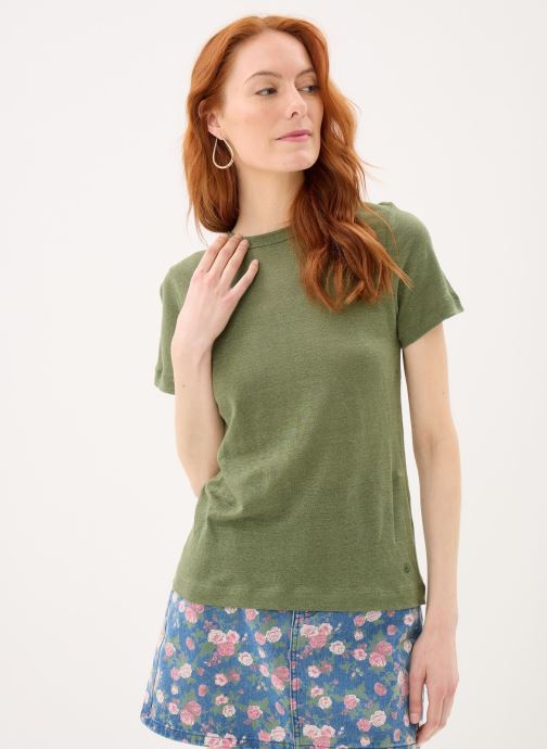 Petit Bateau Kurzarm-T-Shirts T-shirt manches courtes col rond en lin damen grün