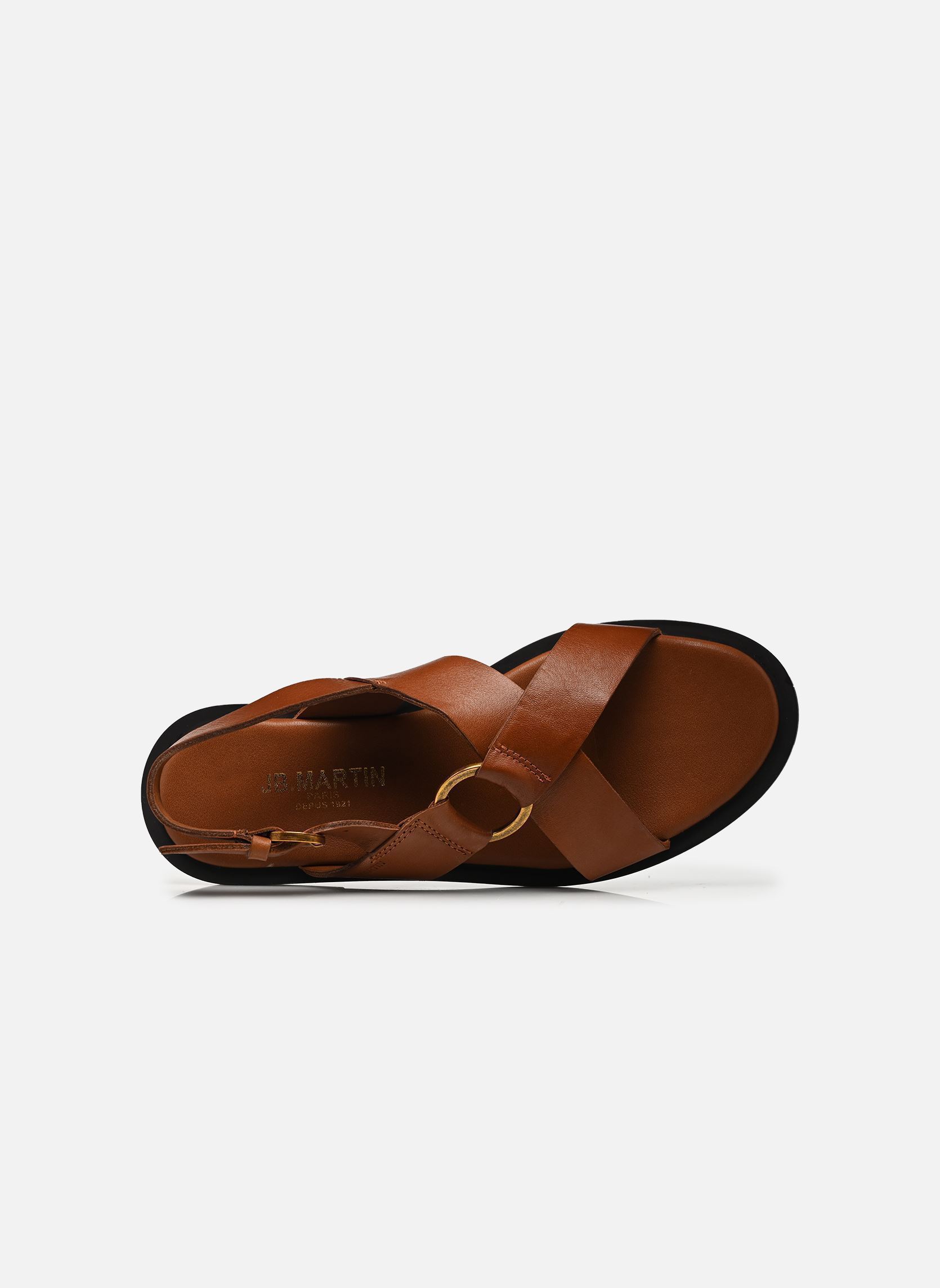 Sandales plates REA femme marron JB Martin Sandales plates REA femme marron Veau Cognac