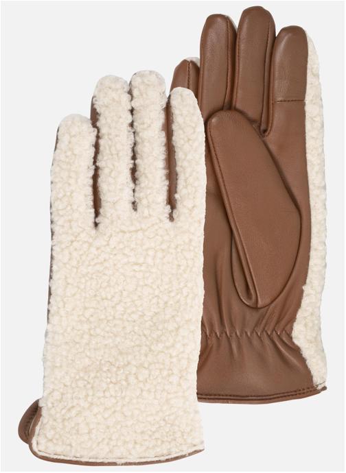Isotoner Gants Gants Femme tactiles Cuir Chaud Sherpa/Cognac femme marron