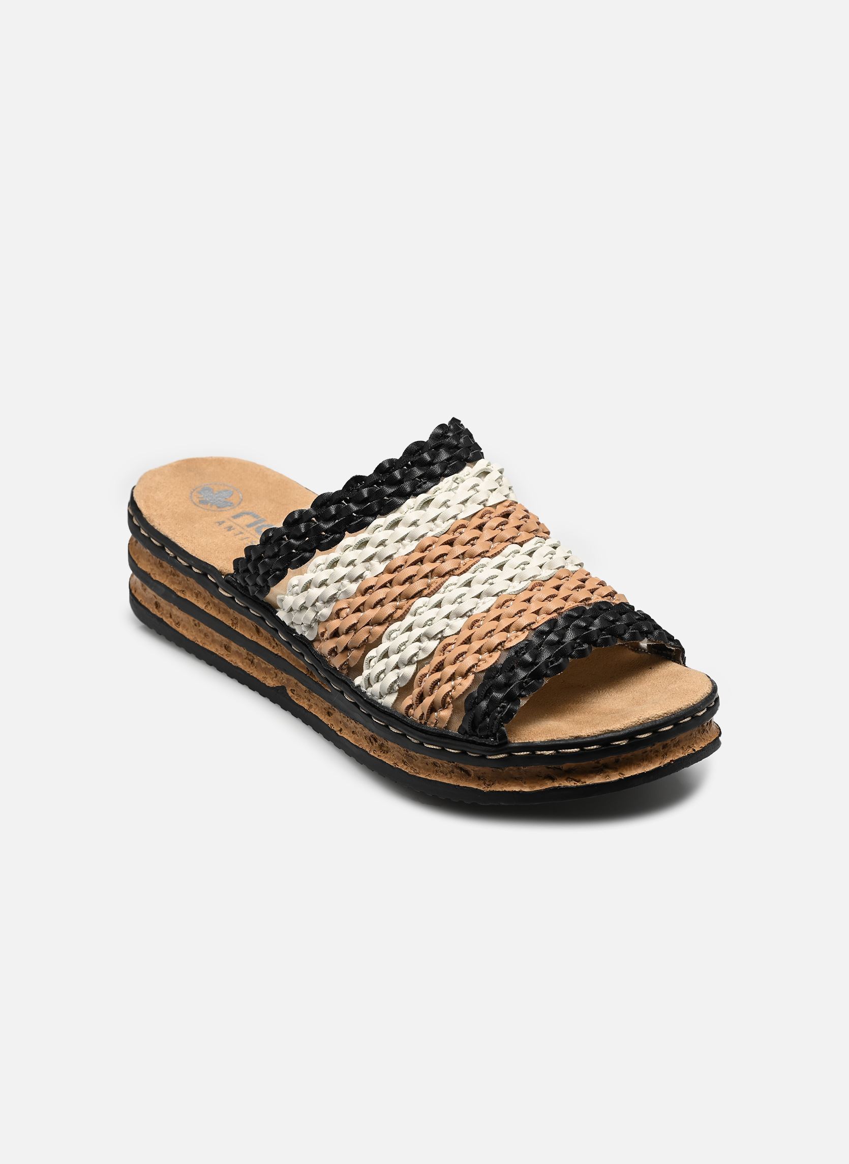 Mules 629P8 femme multicolore Rieker Mules 629P8 femme multicolore BLACK-TAN-WHITE
