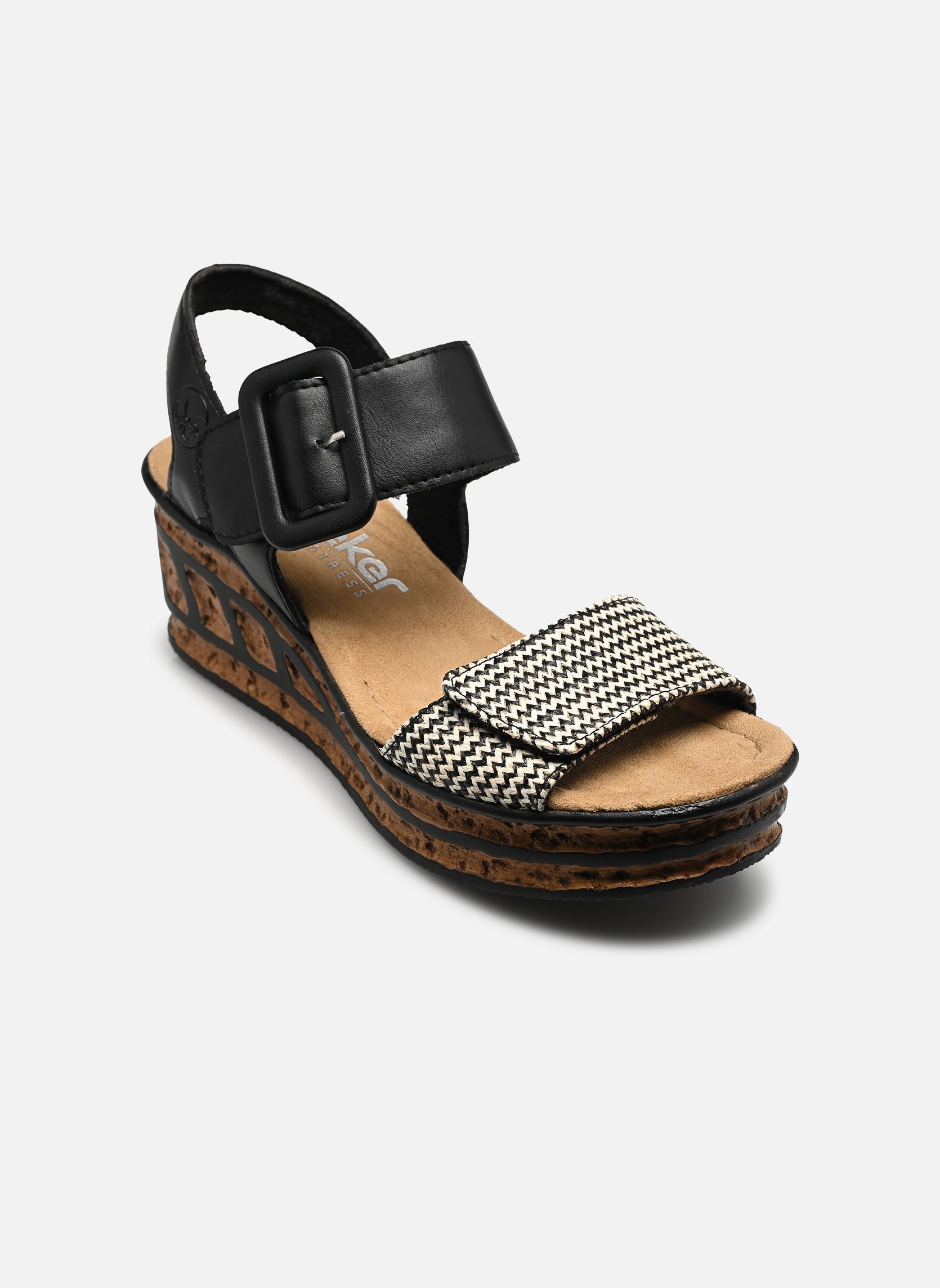 Sandales compensées et plateformes 68172 femme noir Rieker Sandales compensées et plateformes 68172 femme noir SCHWARZ-CREMA/SCHWARZ