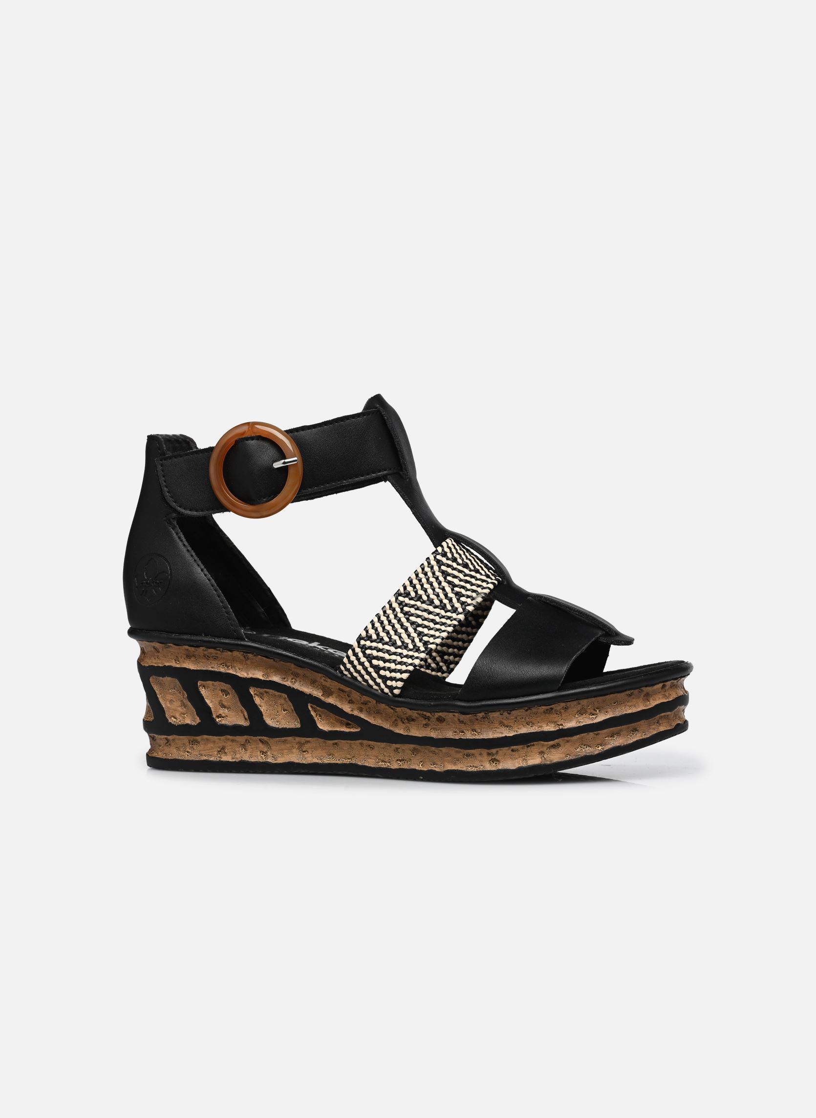 Sandales compensées et plateformes 68182 femme noir Rieker Sandales compensées et plateformes 68182 femme noir SCHWARZ/SCHWARZ-CREAM