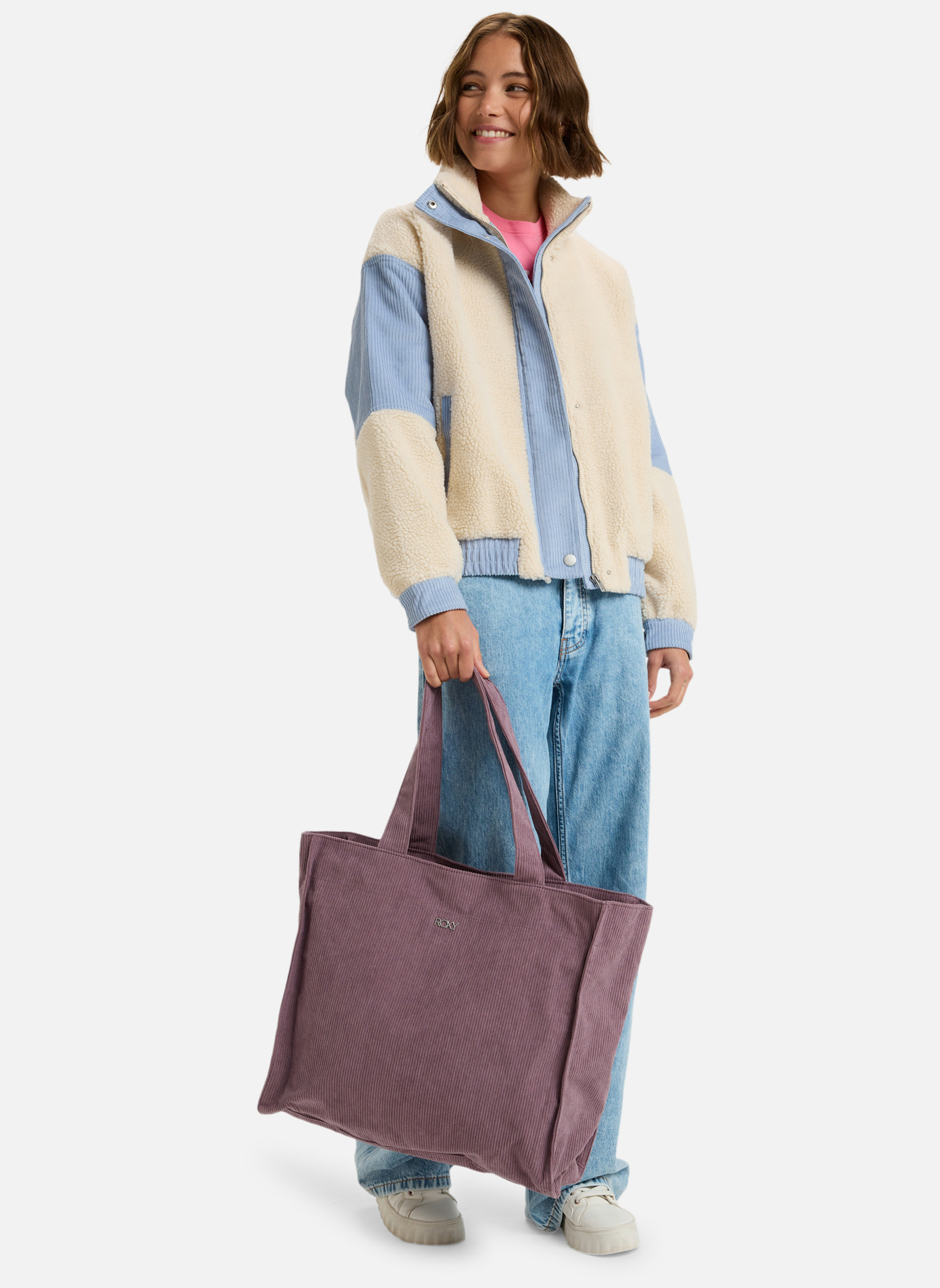 Borsa Tote Roxy Feeling Good In Velluto A Coste – Capiente 25,8 Litri, Con Zip E Tasca Interna, Colore Donna
