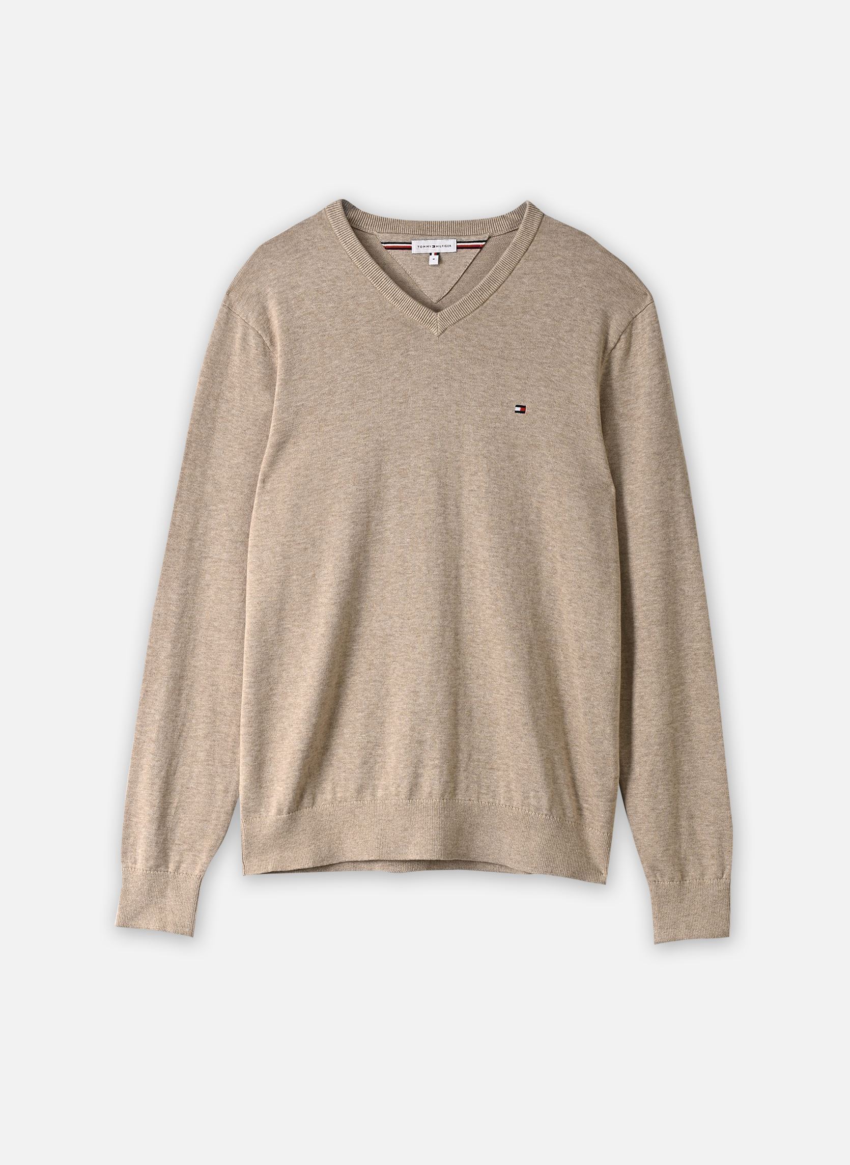 Pulls Essential Cotton V N homme beige Tommy Hilfiger Pulls Essential Cotton V N homme beige BATIQUE KHAKI HEATHER