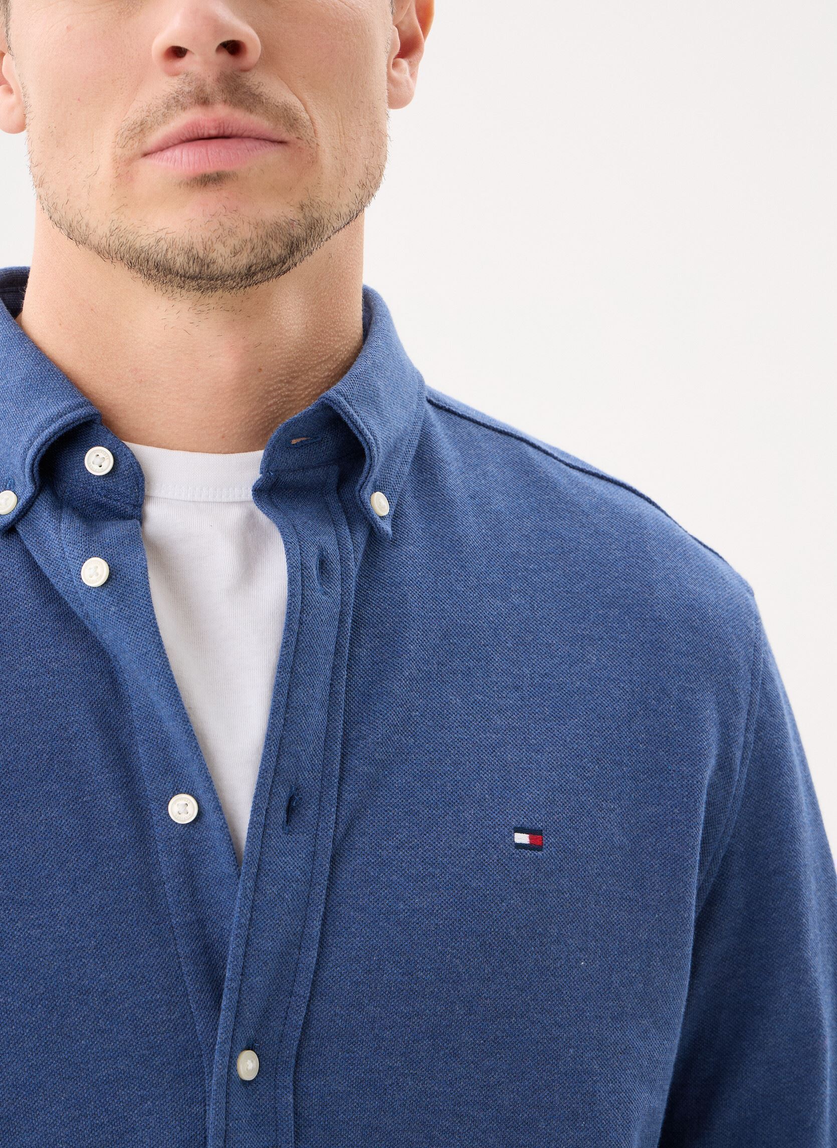Chemises Knit Pique Featherwe homme bleu Tommy Hilfiger Chemises Knit Pique Featherwe homme bleu INDIGO HEATHER