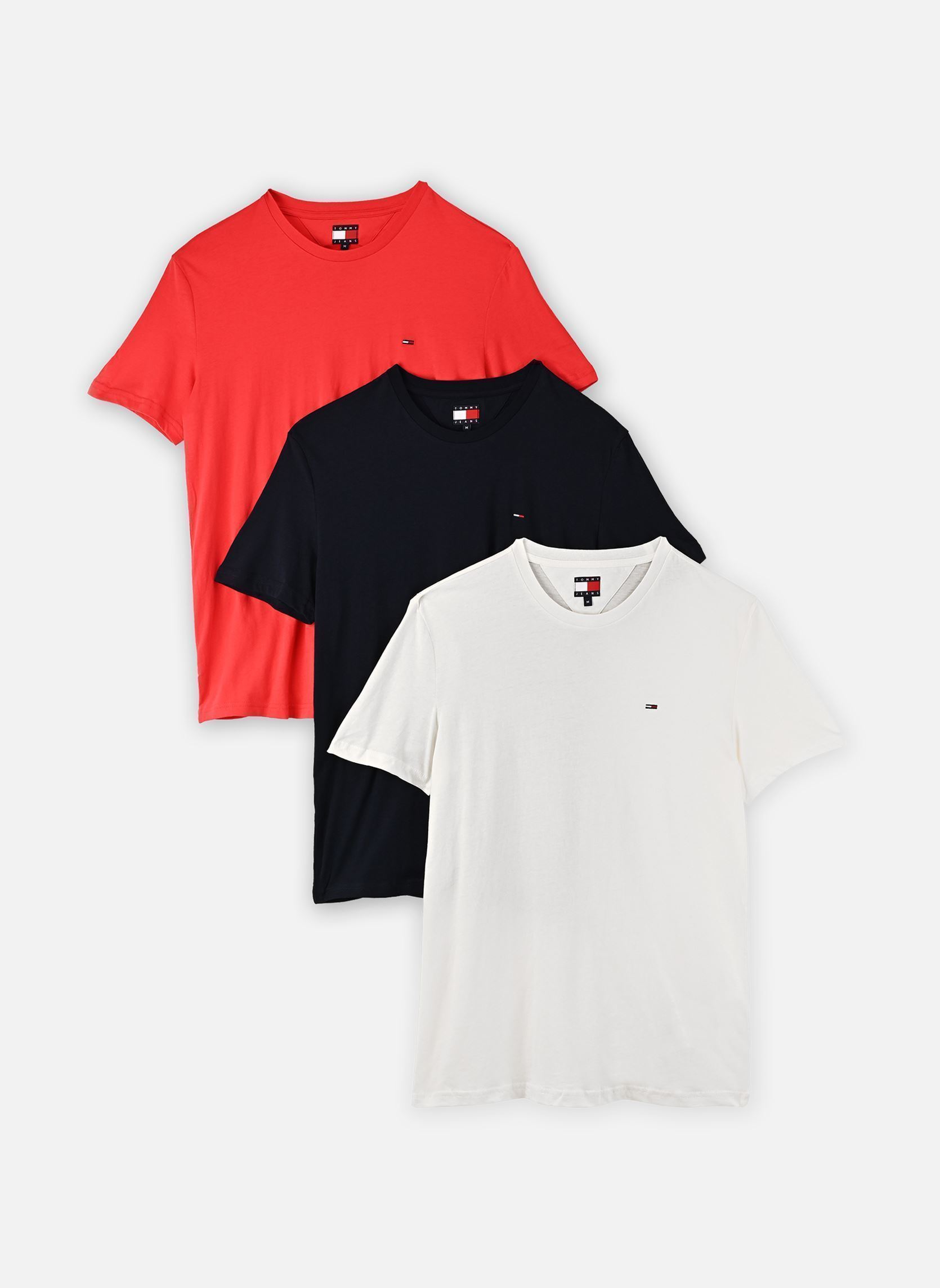 Tommy Jeans Homme TJM Xslim 3 Pack Tee Dm0dm21579 T Shirt / Ecru Night - vue 2