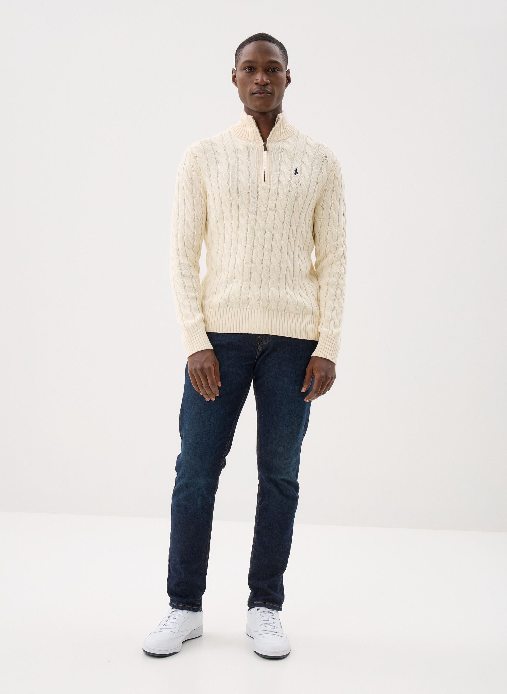 Pulls Pull demi-zippé en coton torsadé homme blanc Polo Ralph Lauren Pulls Pull demi-zippé en coton torsadé homme blanc ANDOVER CREAM