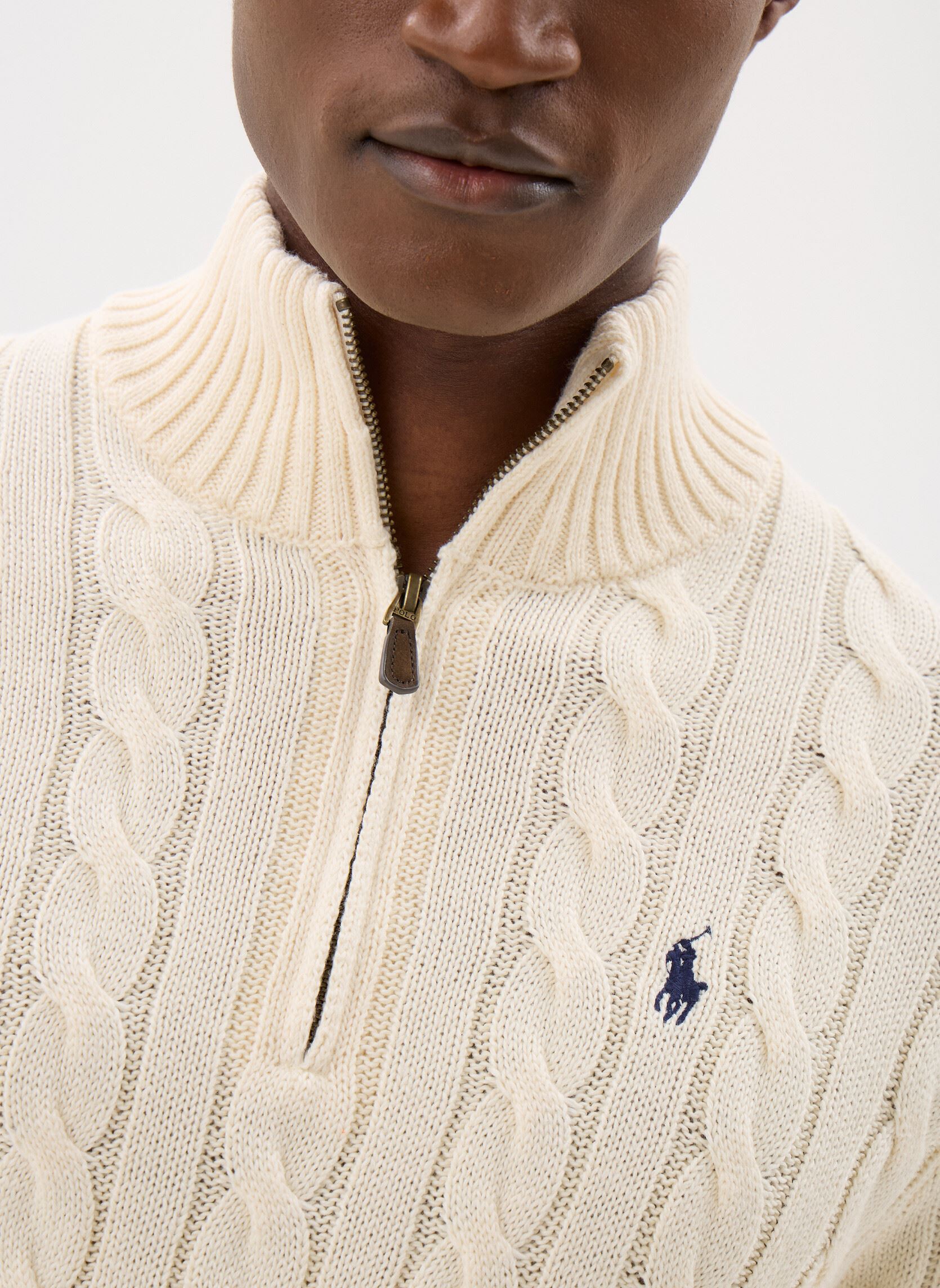 Pulls Pull demi-zippé en coton torsadé homme blanc Polo Ralph Lauren Pulls Pull demi-zippé en coton torsadé homme blanc ANDOVER CREAM