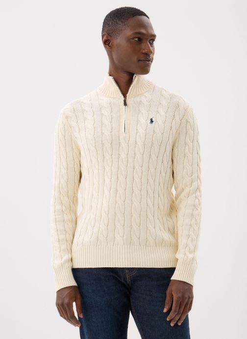 Polo Ralph Lauren Pulls Pull demi-zippé en coton torsadé homme blanc