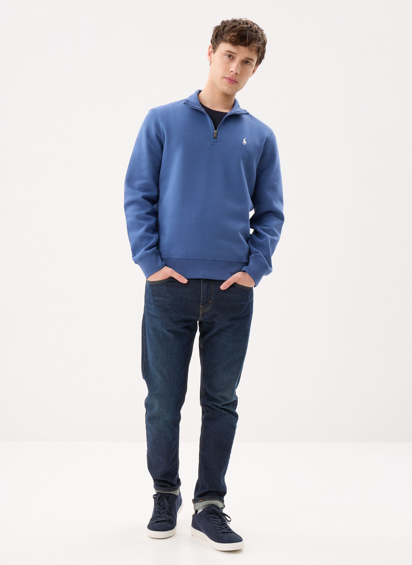 Sweats zippés Pull quart de zip en coton performance homme bleu Polo Ralph Lauren Sweats zippés Pull quart de zip en coton performance homme bleu NIGHT NAVY/C1730