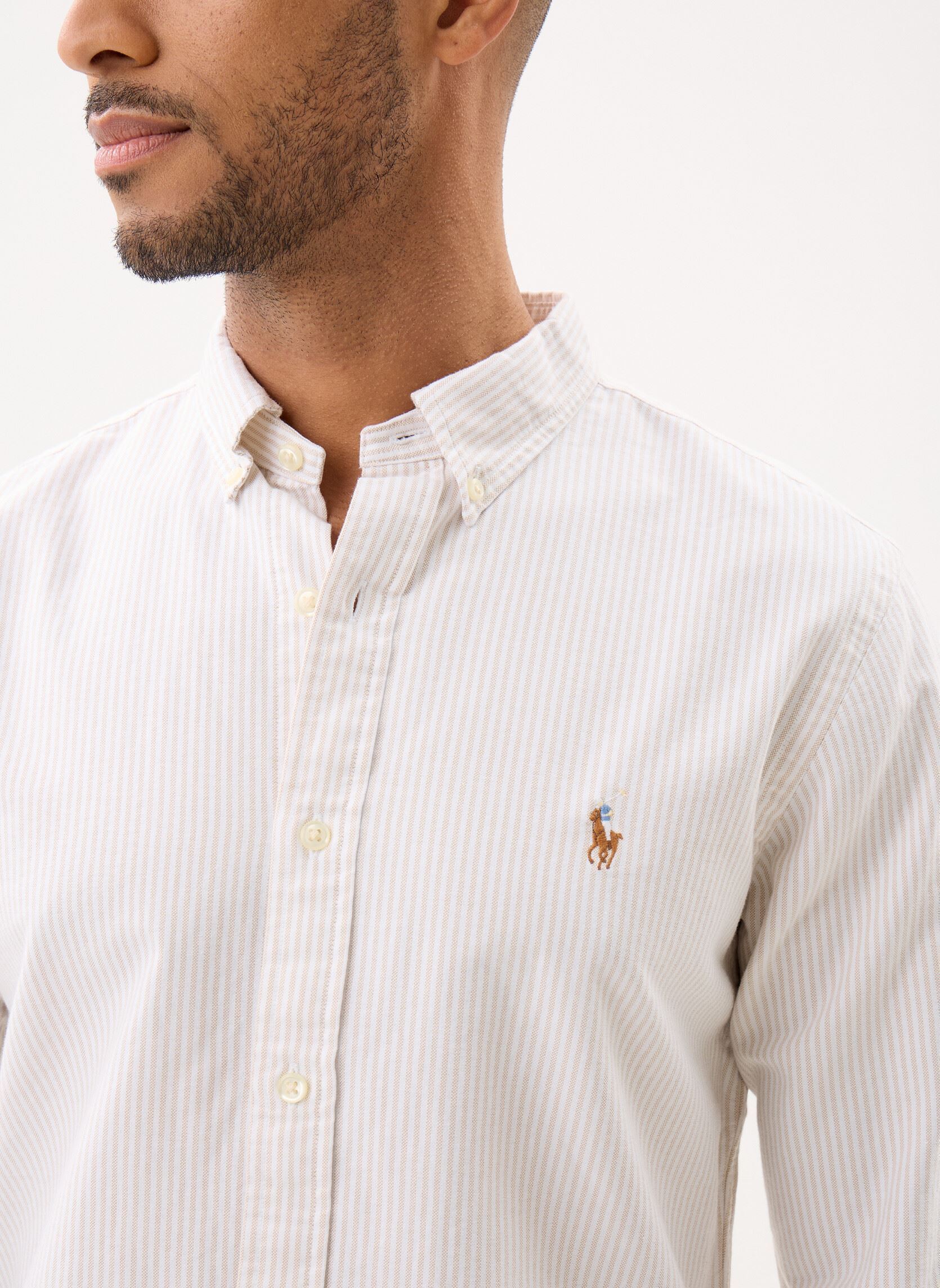 Hemden Chemise Oxford rayée Slim Fit heren wit Polo Ralph Lauren Hemden Chemise Oxford rayée Slim Fit heren wit 6636G COASTAL BEIGE/WHITE