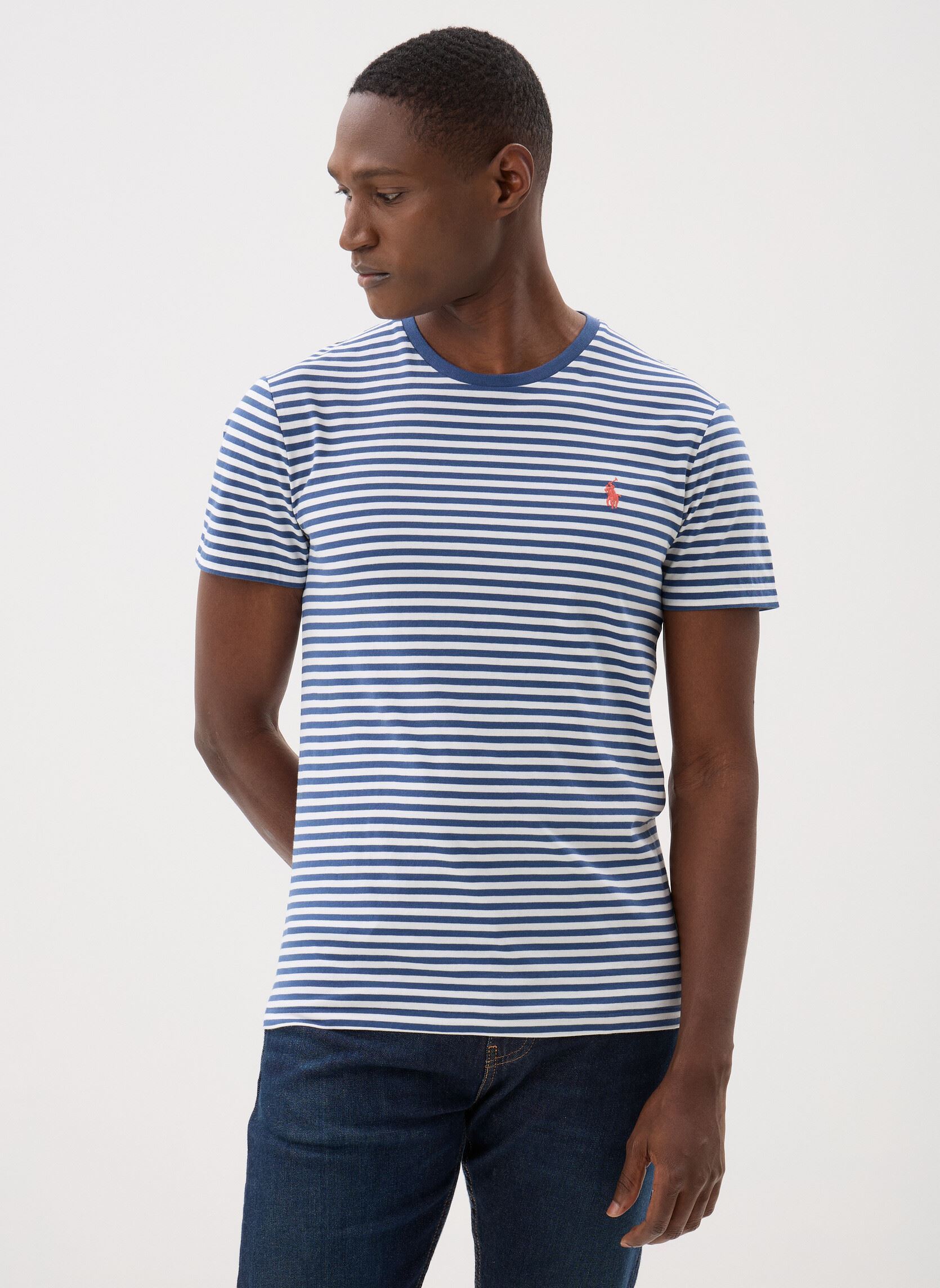 Tee-shirts manches courtes T-shirt rayé en manche courte en coton homme bleu Polo Ralph Lauren Tee-shirts manches courtes T-shirt rayé en manche courte en coton homme bleu OLD ROYAL/WHITE