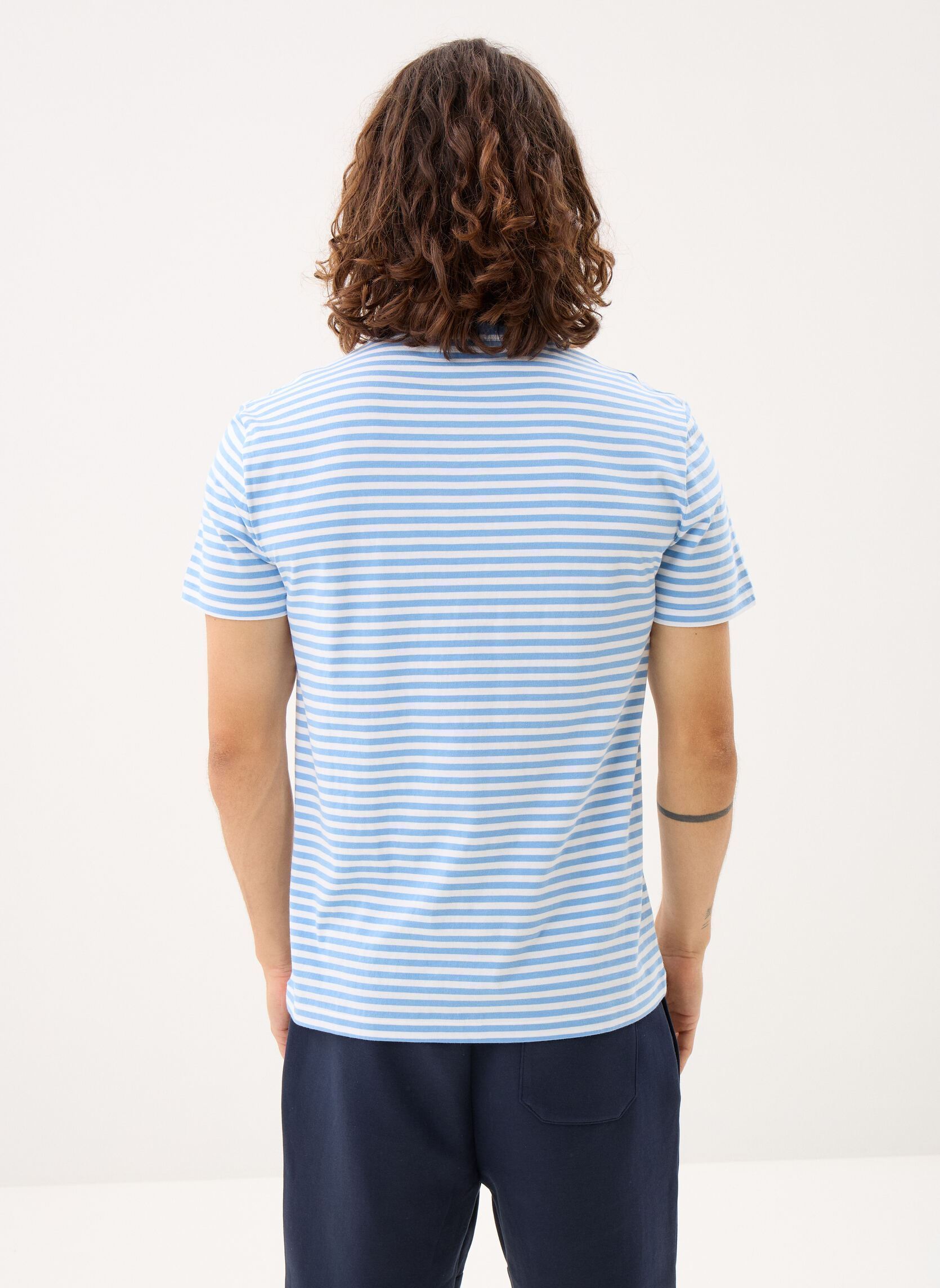 Tee-shirts manches courtes T-shirt rayé en manche courte en coton homme bleu Polo Ralph Lauren Tee-shirts manches courtes T-shirt rayé en manche courte en coton homme bleu BRISTOL BLUE/WHITE