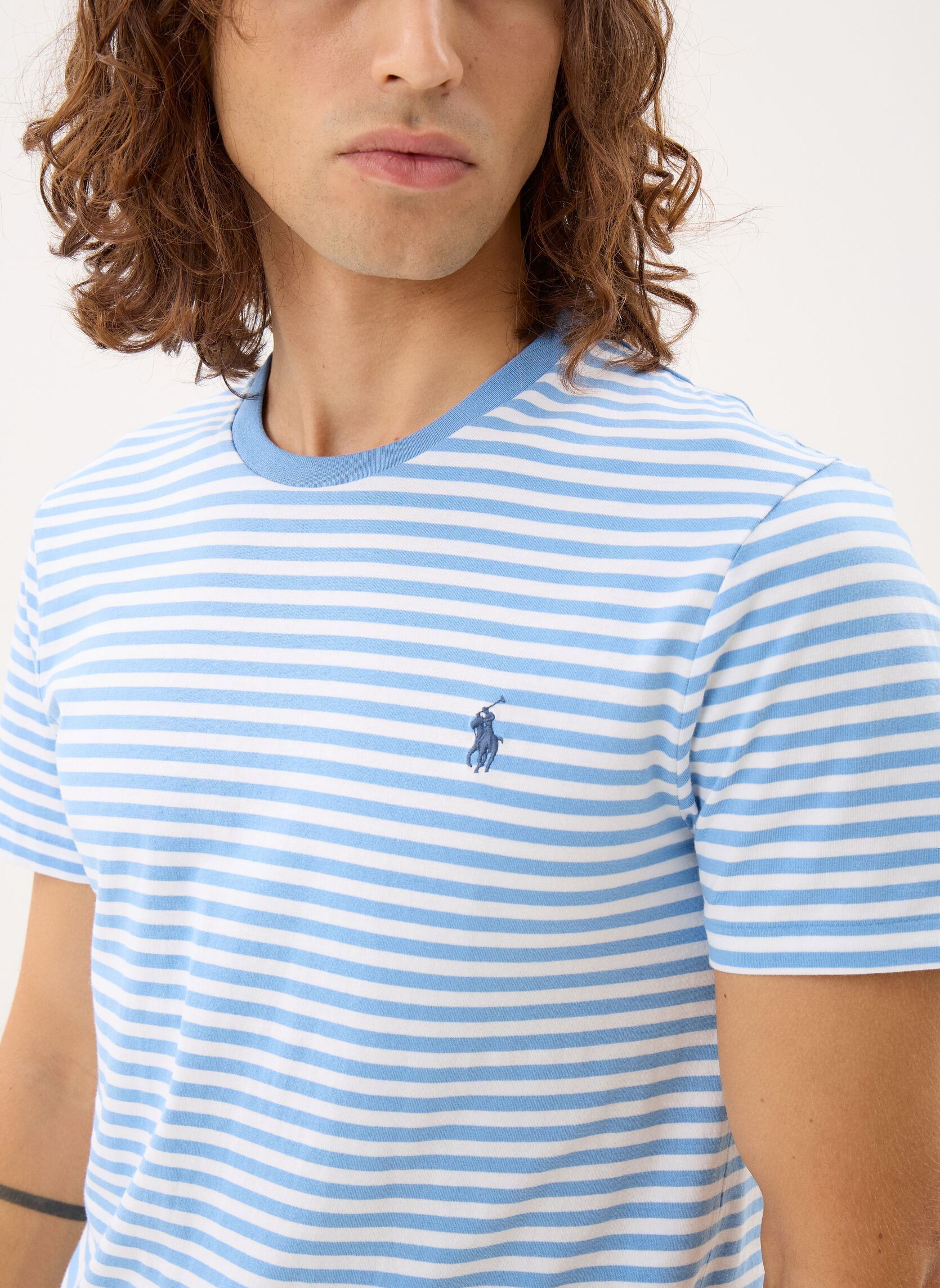 Tee-shirts manches courtes T-shirt rayé en manche courte en coton homme bleu Polo Ralph Lauren Tee-shirts manches courtes T-shirt rayé en manche courte en coton homme bleu BRISTOL BLUE/WHITE