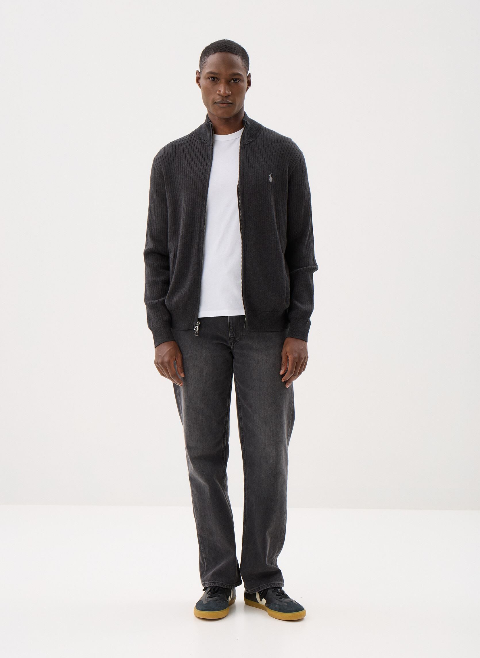 Pullover Pull côtelé entièrement zippé en coton herren grau Polo Ralph Lauren Pullover Pull côtelé entièrement zippé en coton herren grau DARK GRANITE HEATHER