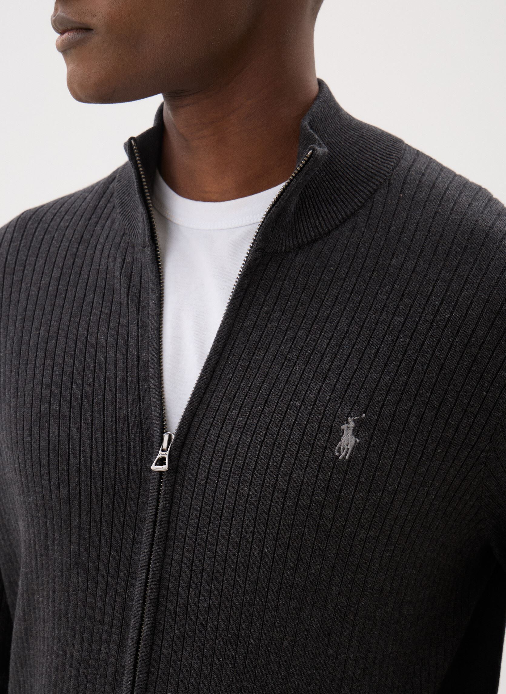 Pullover Pull côtelé entièrement zippé en coton herren grau Polo Ralph Lauren Pullover Pull côtelé entièrement zippé en coton herren grau DARK GRANITE HEATHER