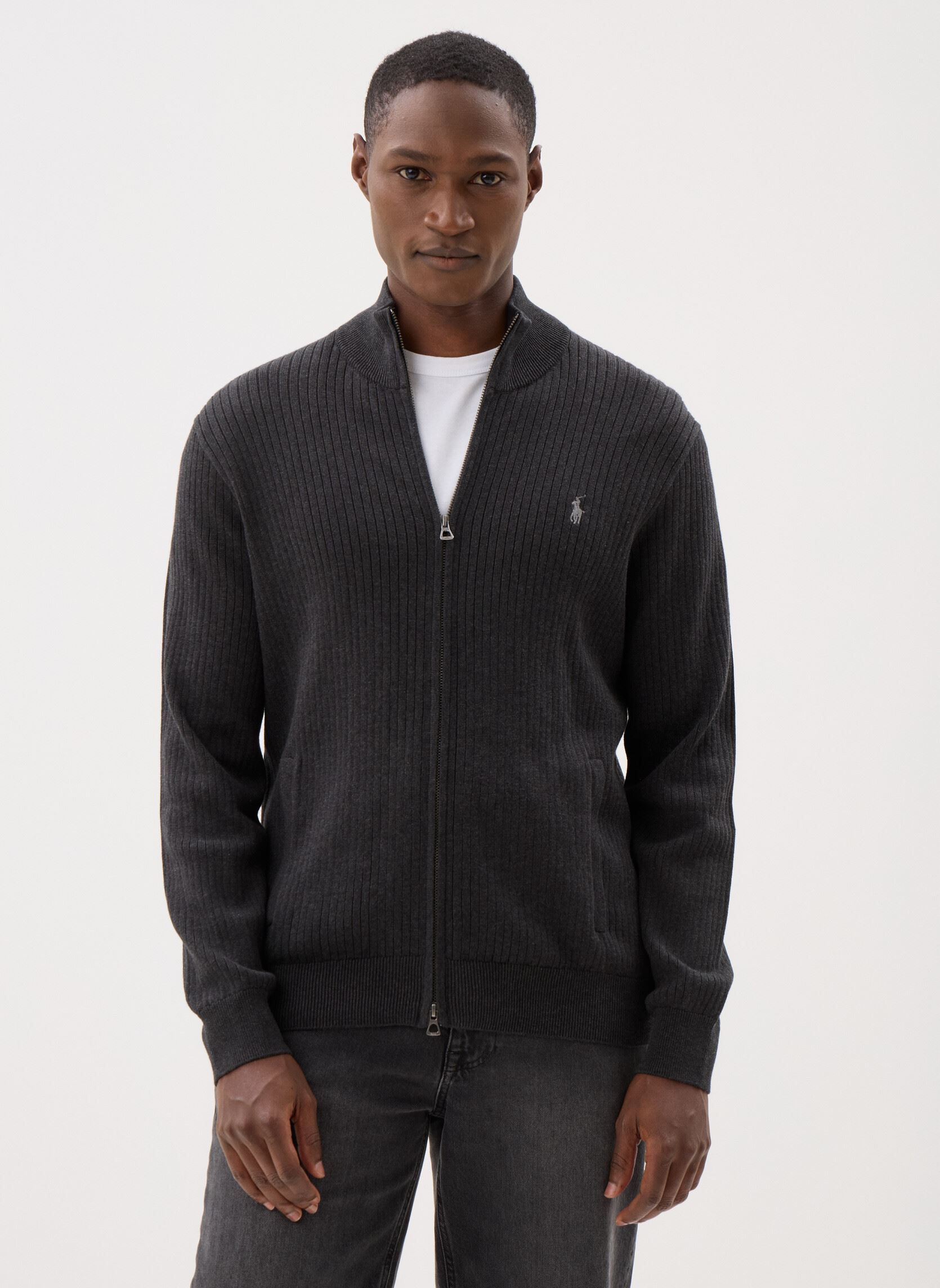 Vêtements Polo Ralph Lauren Pull côtelé entièrement zippé en coton pour Homme