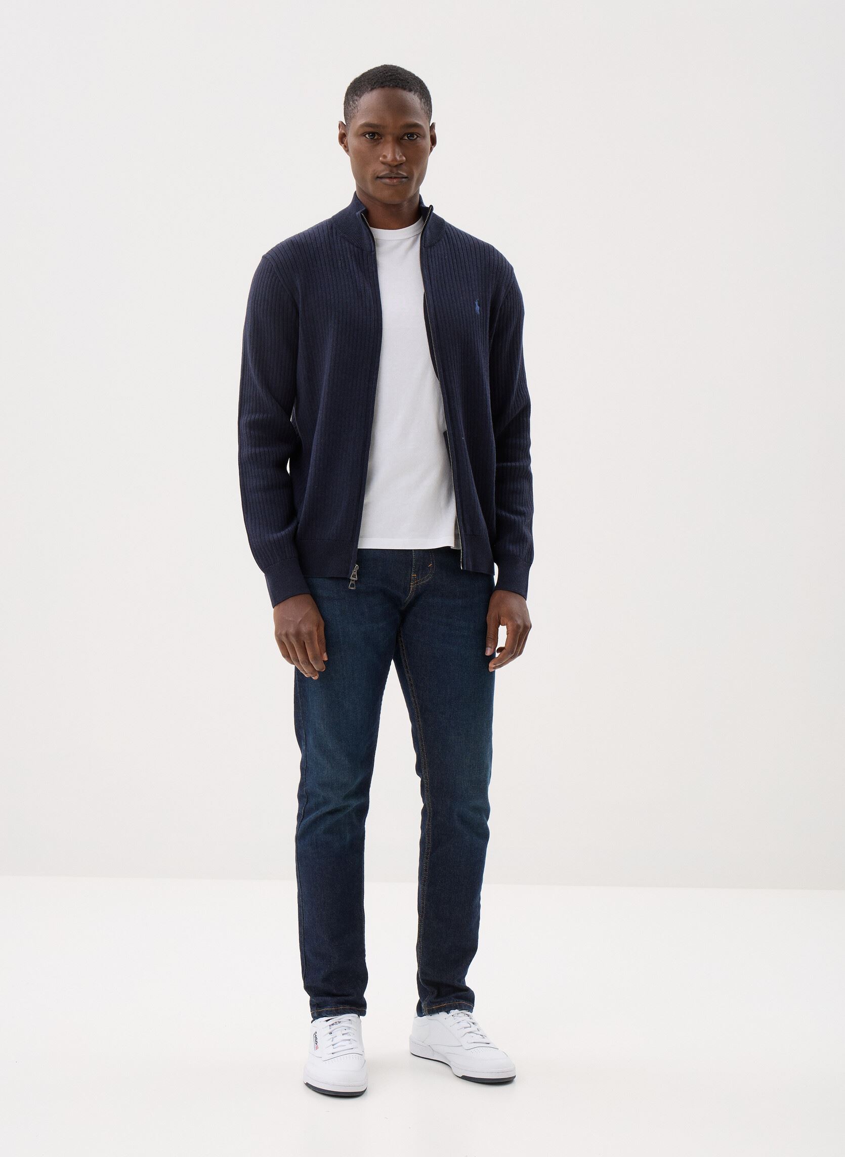 Pulls Pull côtelé entièrement zippé en coton homme bleu Polo Ralph Lauren Pulls Pull côtelé entièrement zippé en coton homme bleu NAVY HTHR