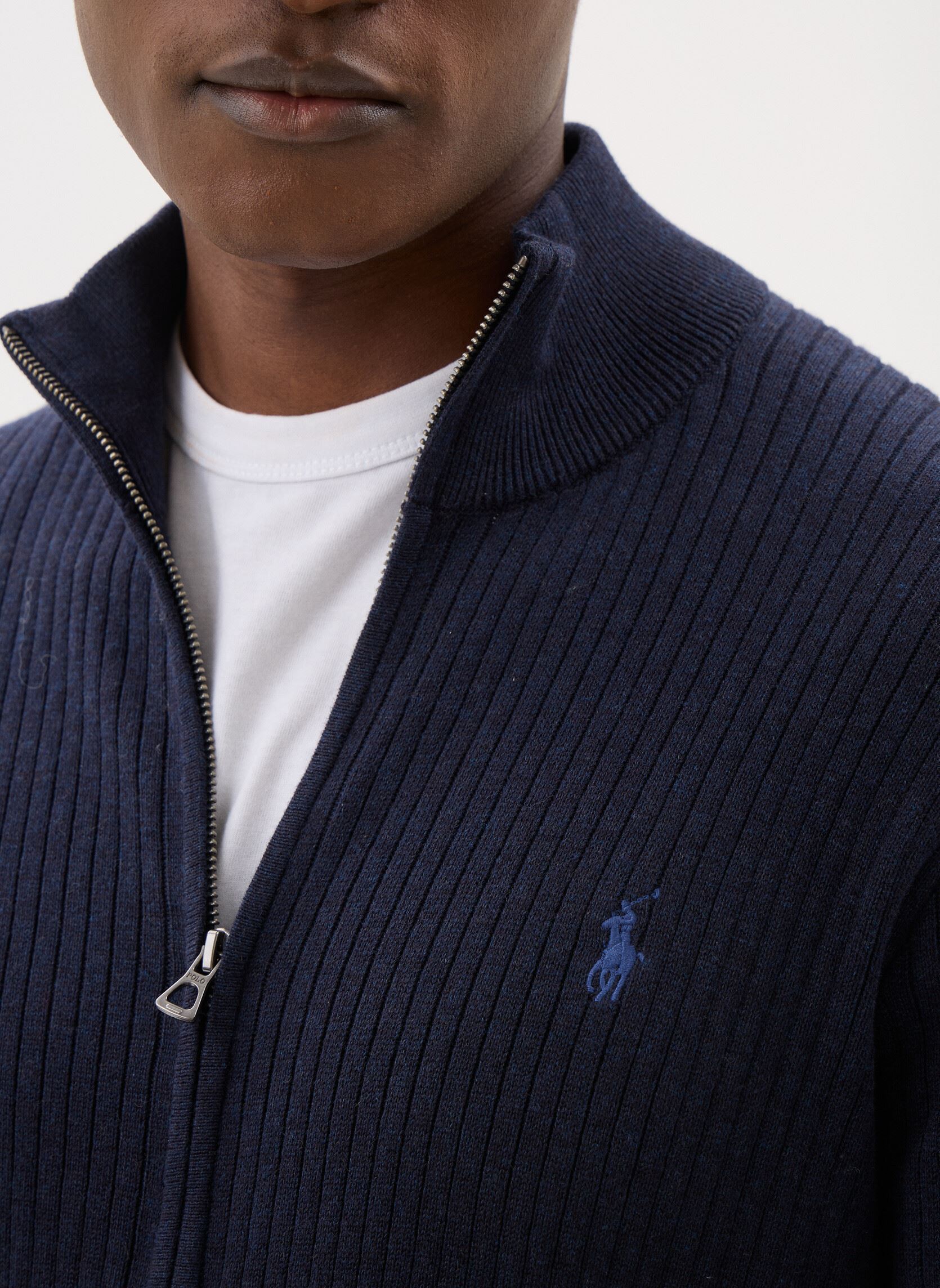 Pulls Pull côtelé entièrement zippé en coton homme bleu Polo Ralph Lauren Pulls Pull côtelé entièrement zippé en coton homme bleu NAVY HTHR