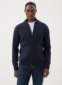 Pulls Pull côtelé entièrement zippé en coton homme bleu