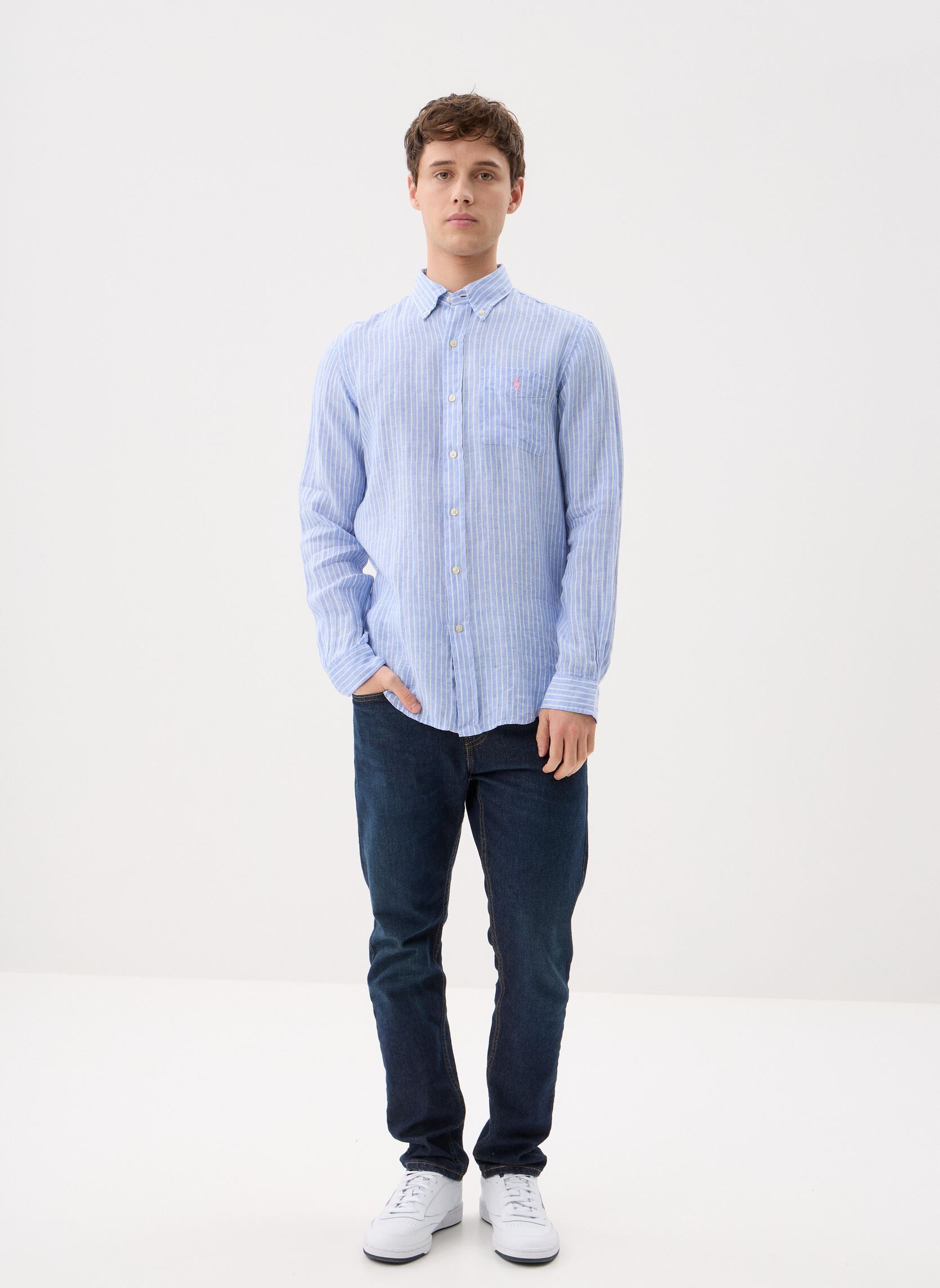 Hemden Chemise rayée en lin Custom Fit heren blauw Polo Ralph Lauren Hemden Chemise rayée en lin Custom Fit heren blauw 52E HARBOR ISLAND BLUE WHITE