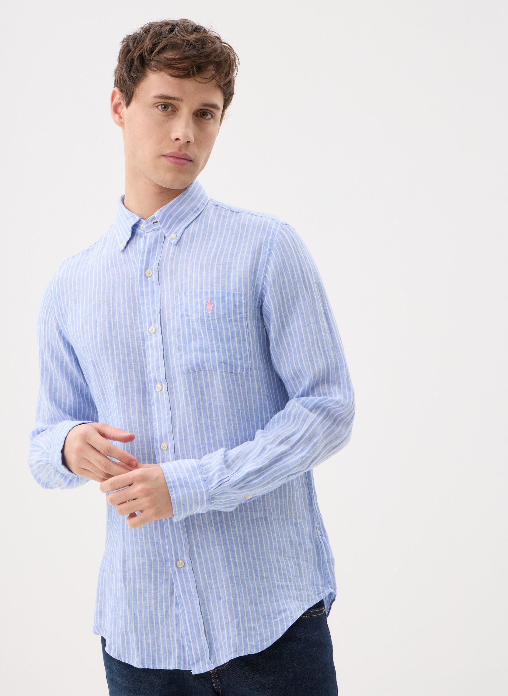 Vêtements Polo Ralph Lauren Chemise rayée en lin Custom Fit pour Homme