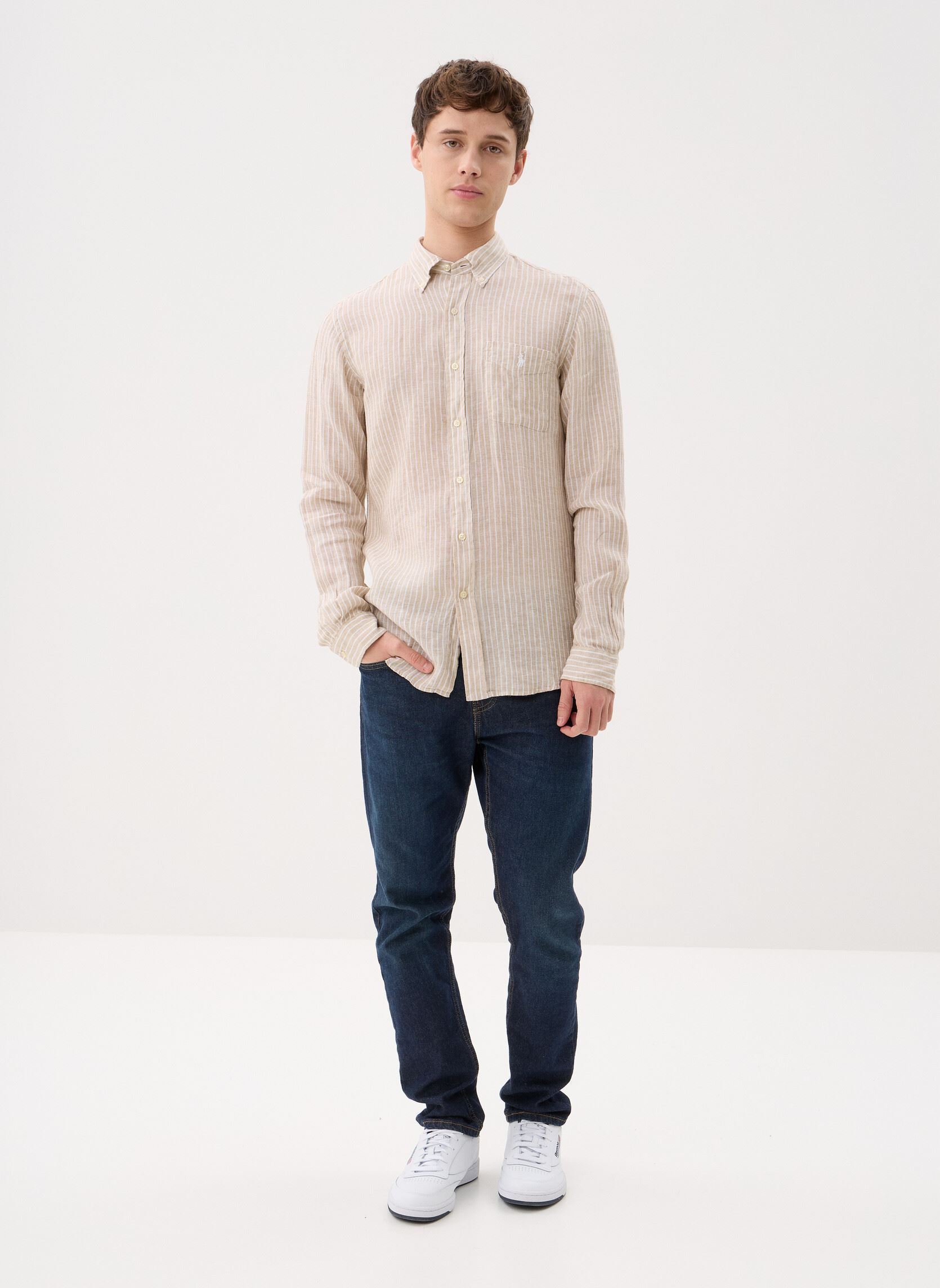 Hemden Chemise rayée en lin Custom Fit heren beige Polo Ralph Lauren Hemden Chemise rayée en lin Custom Fit heren beige 52F COSTAL BEIGE/WHITE