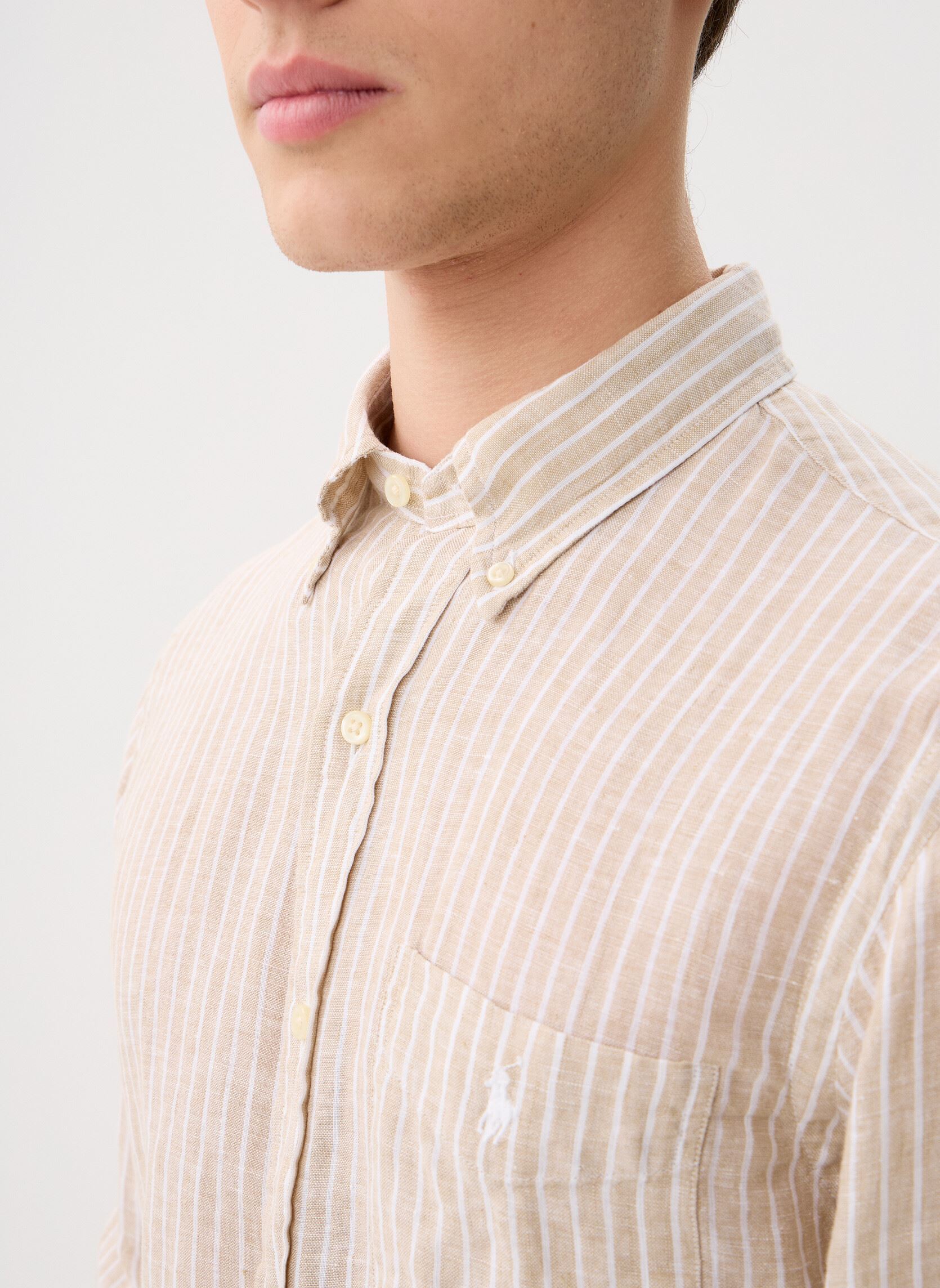 Hemden Chemise rayée en lin Custom Fit heren beige Polo Ralph Lauren Hemden Chemise rayée en lin Custom Fit heren beige 52F COSTAL BEIGE/WHITE