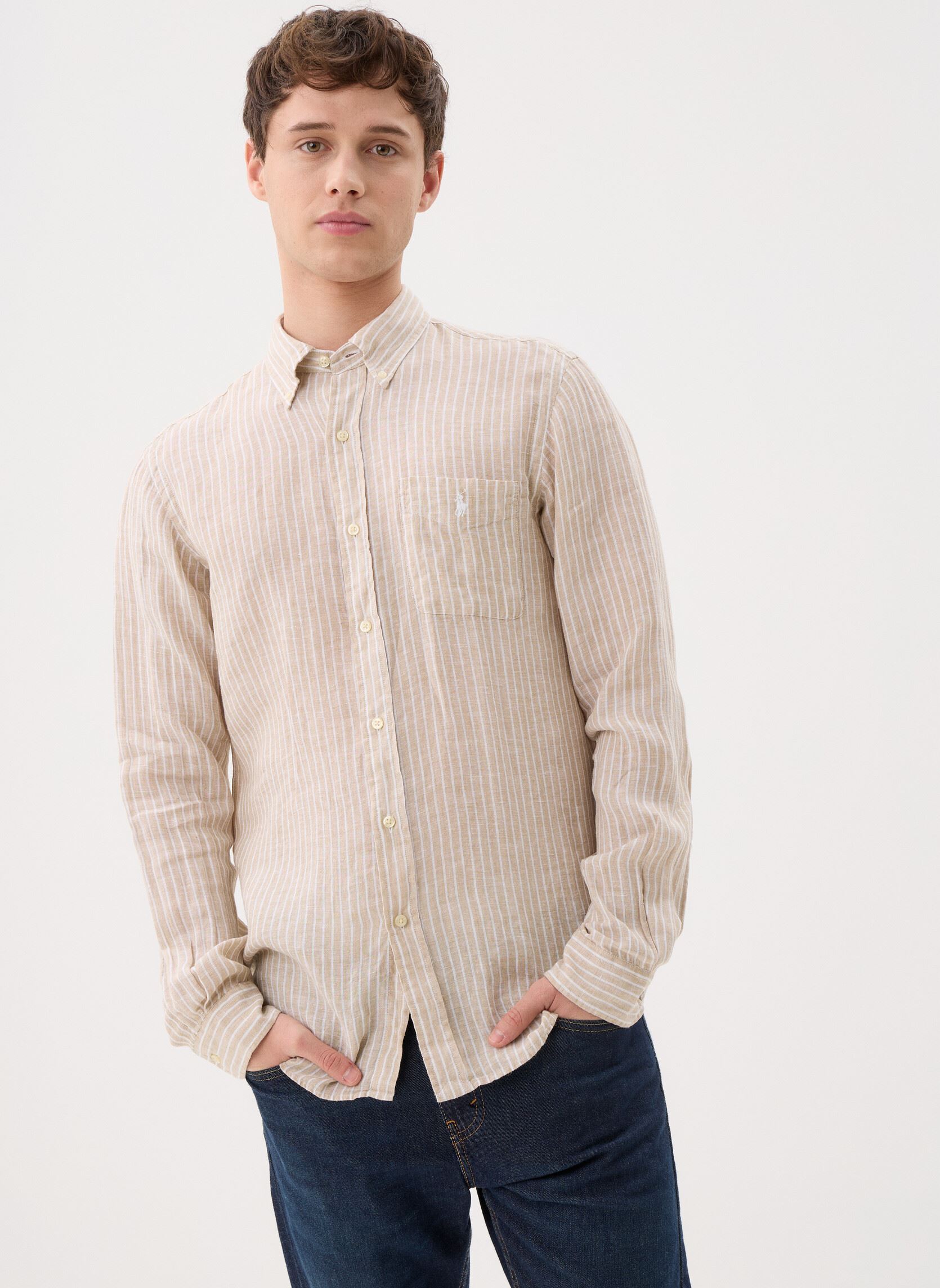 Vêtements Polo Ralph Lauren Chemise rayée en lin Custom Fit pour Homme