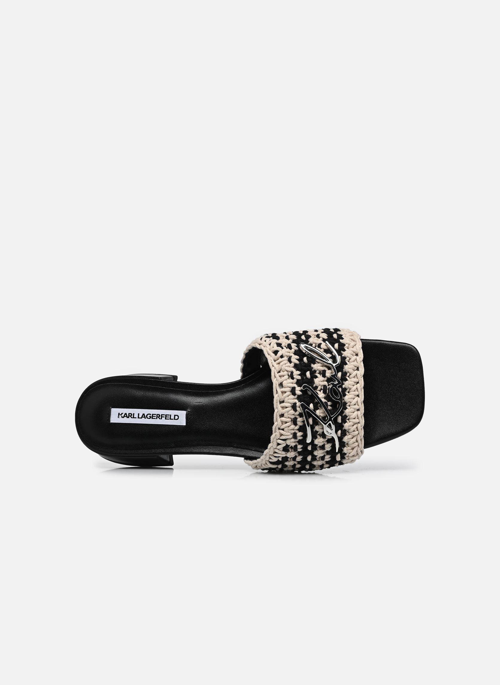 Platte sandalen PETALO II Crochet Signia Slide dames beige Karl Lagerfeld Platte sandalen PETALO II Crochet Signia Slide dames beige Black Knit Text w/Off White