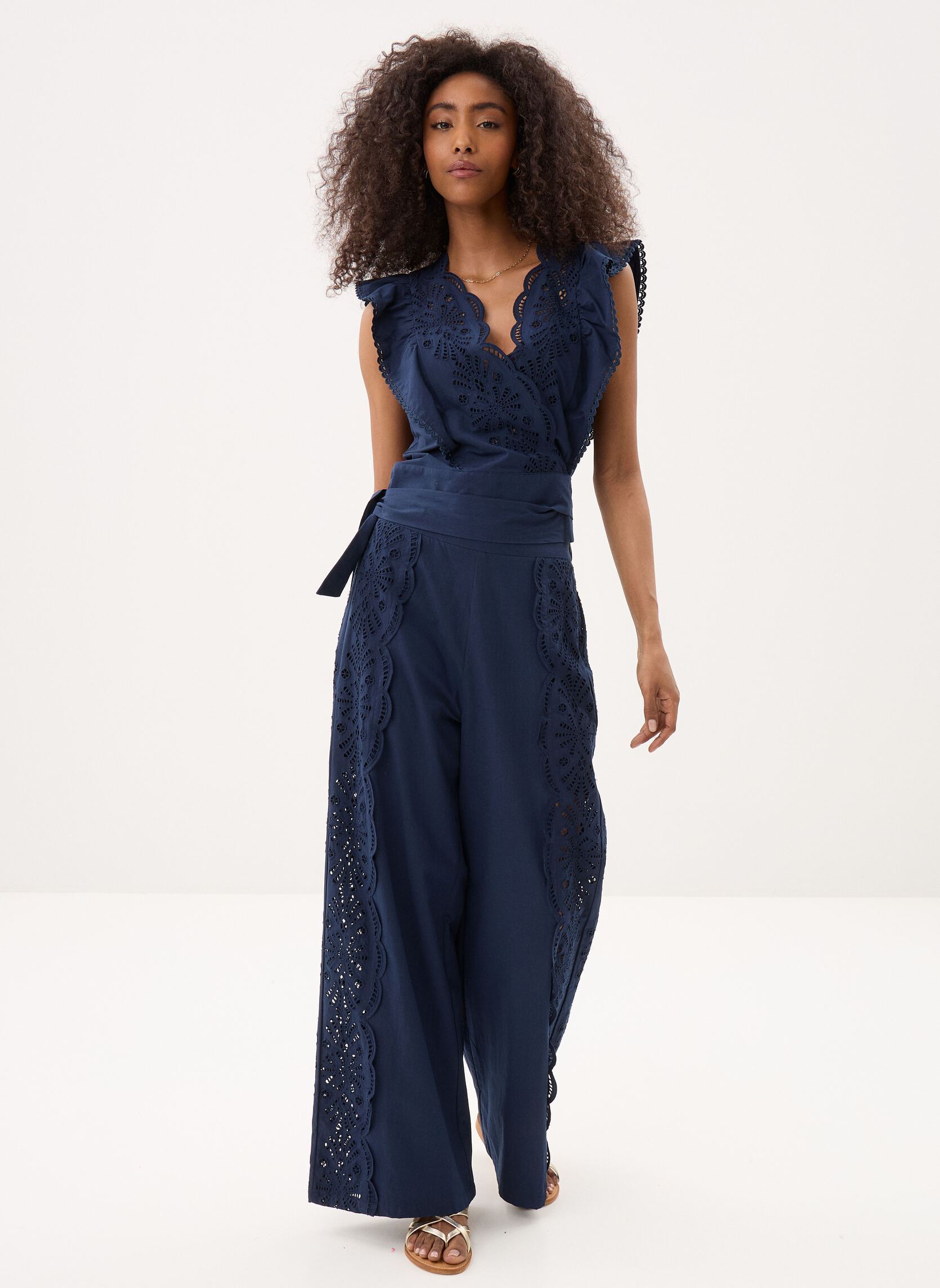 Wijde broeken Jules dames blauw Suncoo Wijde broeken Jules dames blauw Bleu nuit