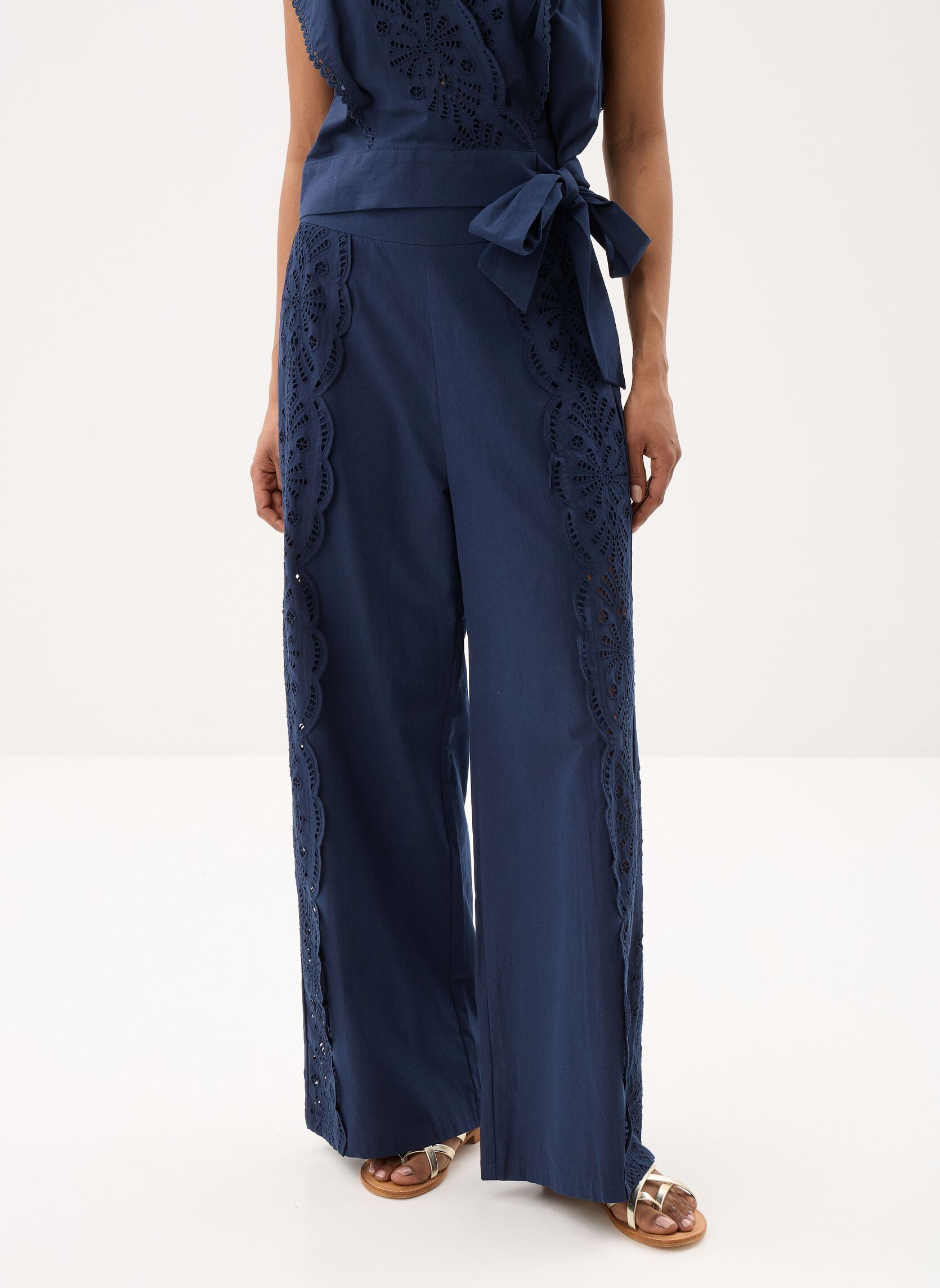 Wijde broeken Jules dames blauw Suncoo Wijde broeken Jules dames blauw Bleu nuit
