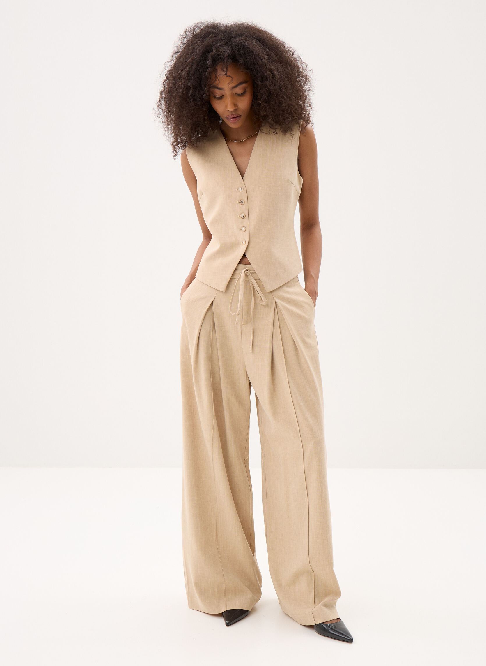 Wijde broeken Jeff dames beige Suncoo Wijde broeken Jeff dames beige Beige