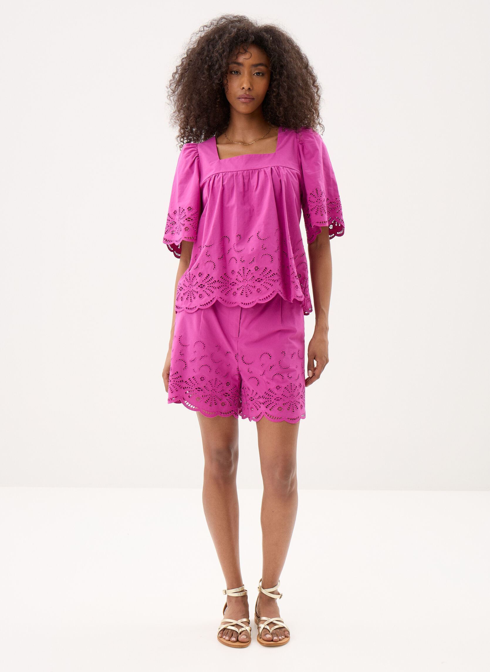 Shorts Bianco dames roze Suncoo Shorts Bianco dames roze Framboise