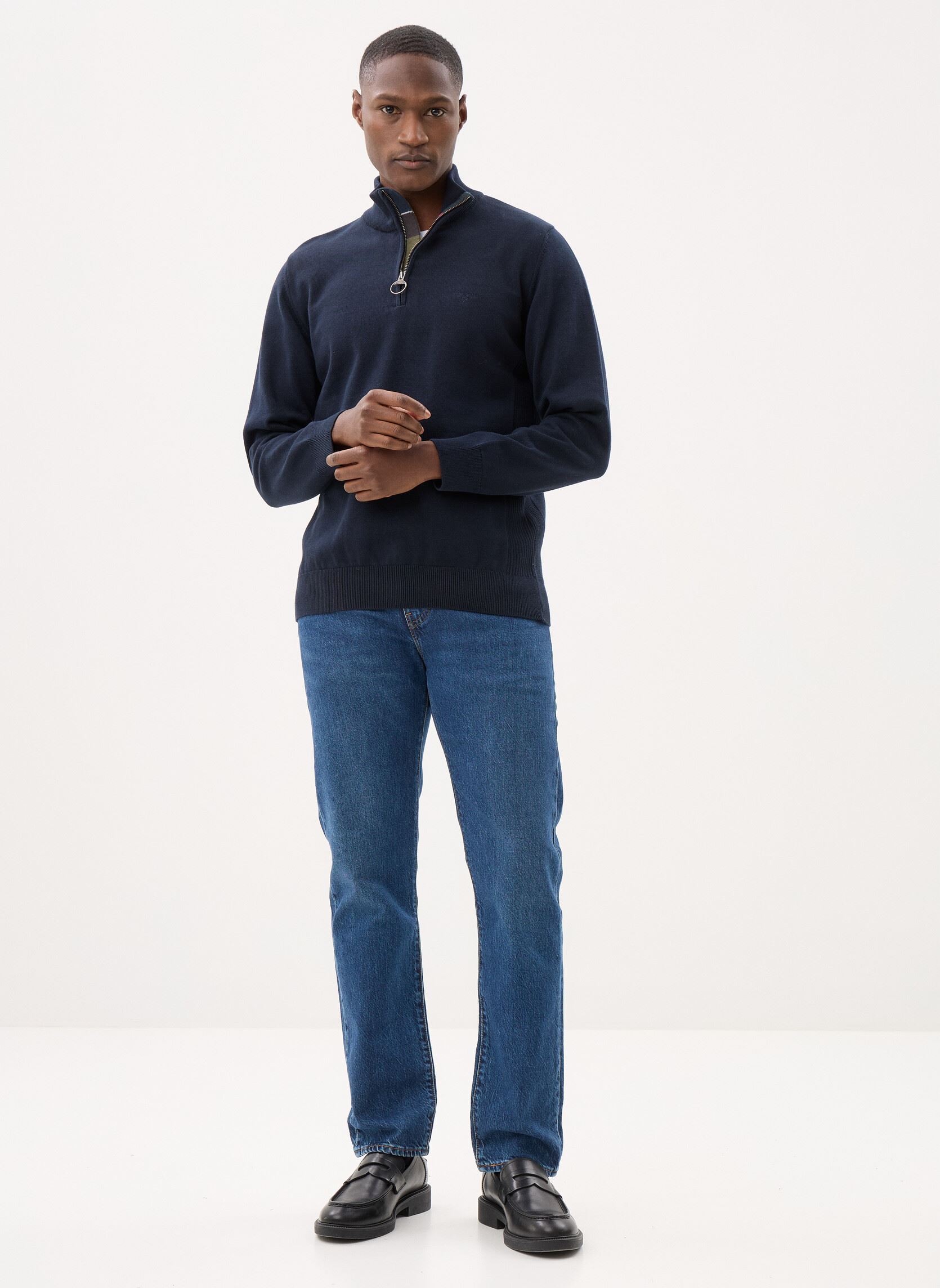 Truien Cotton Half Zip Knitted Jumper heren blauw Barbour Truien Cotton Half Zip Knitted Jumper heren blauw NAVY