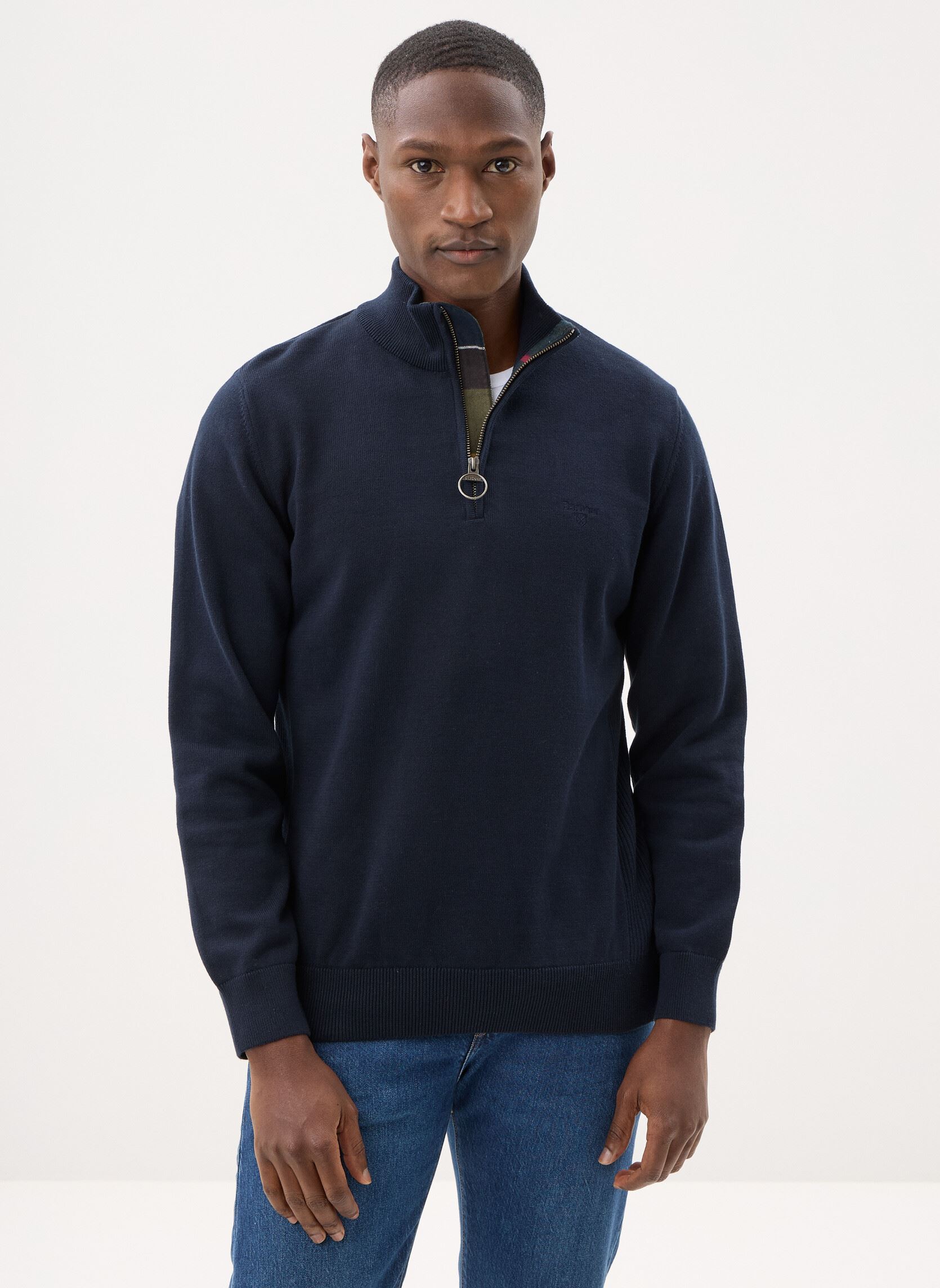 Truien Cotton Half Zip Knitted Jumper heren blauw Barbour Truien Cotton Half Zip Knitted Jumper heren blauw NAVY