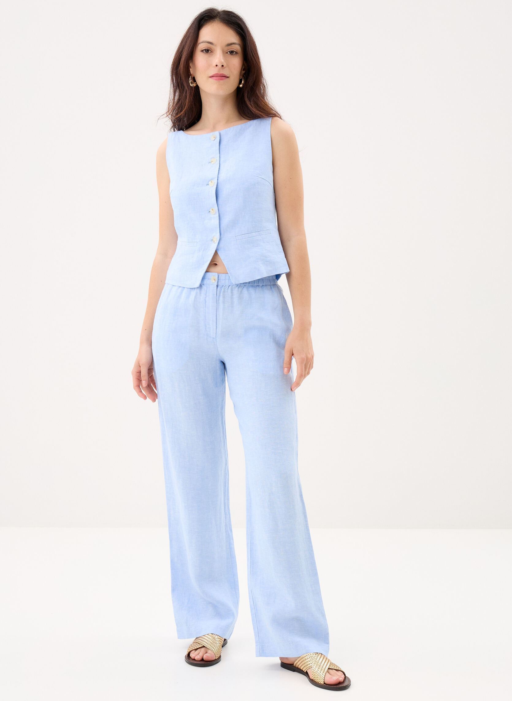 Wijde broeken Satoves trousers 14329 dames blauw Samsoe Samsoe Wijde broeken Satoves trousers 14329 dames blauw Bel Air Blue Mel.