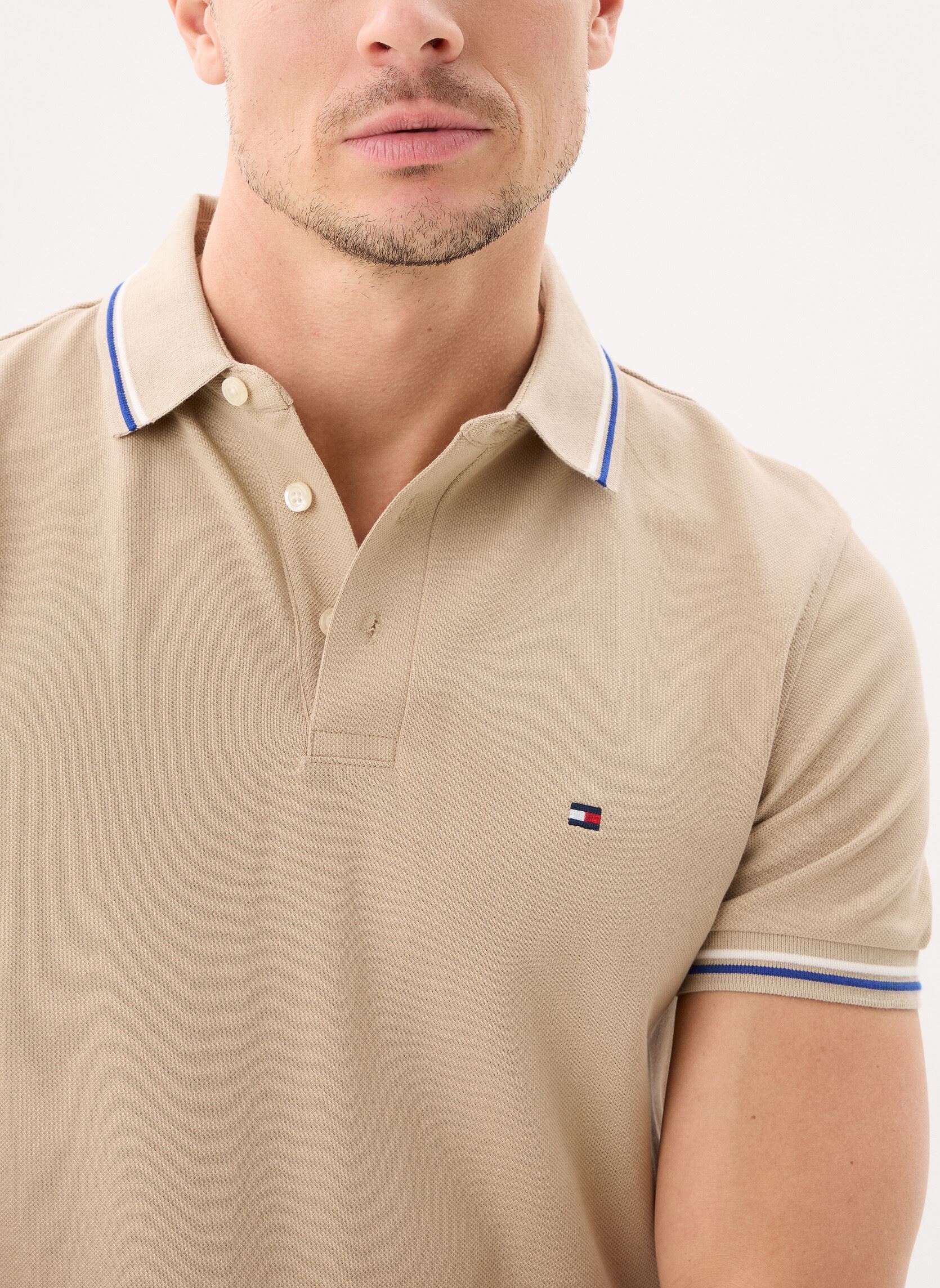 Polos manches courtes Tipped Slim Fit Seas homme beige Tommy Hilfiger Polos manches courtes Tipped Slim Fit Seas homme beige SANDALWOOD