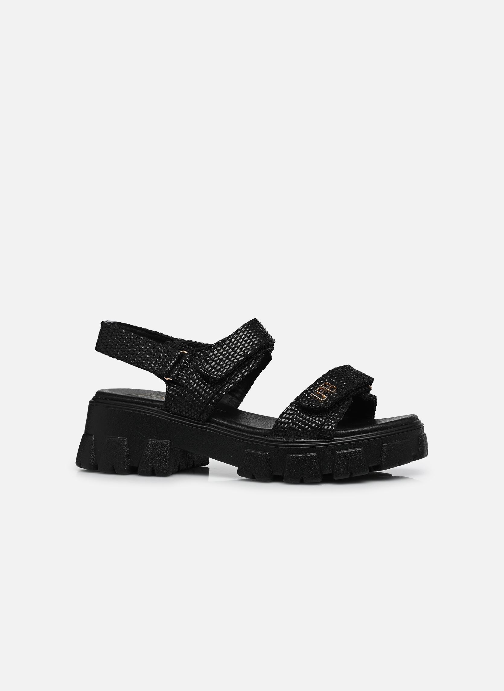 Sandalen met sleehak en plateau C20N097 dames zwart LPB -LES PETITES BOMBES Sandalen met sleehak en plateau C20N097 dames zwart NOIR RAPHIA
