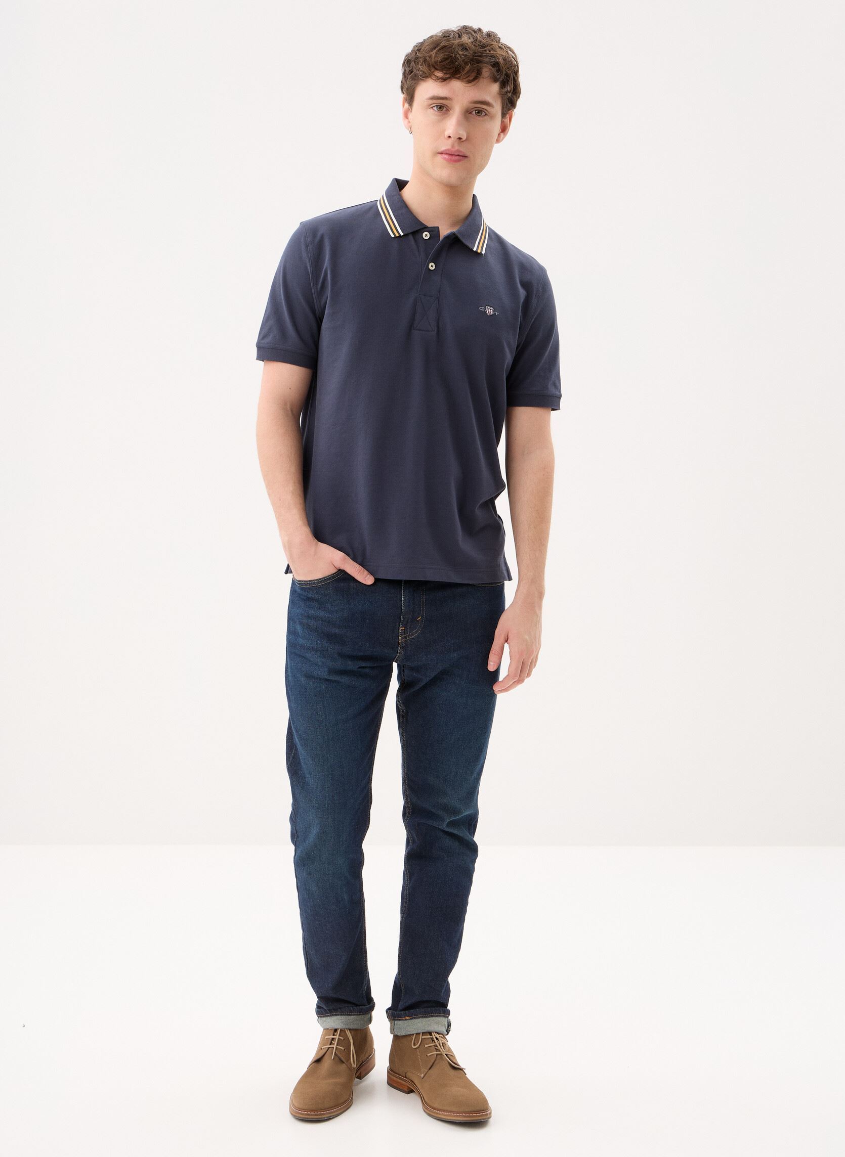 Polos Collar Tipping Ss Polo homme bleu GANT Polos Collar Tipping Ss Polo homme bleu EVENING BLUE