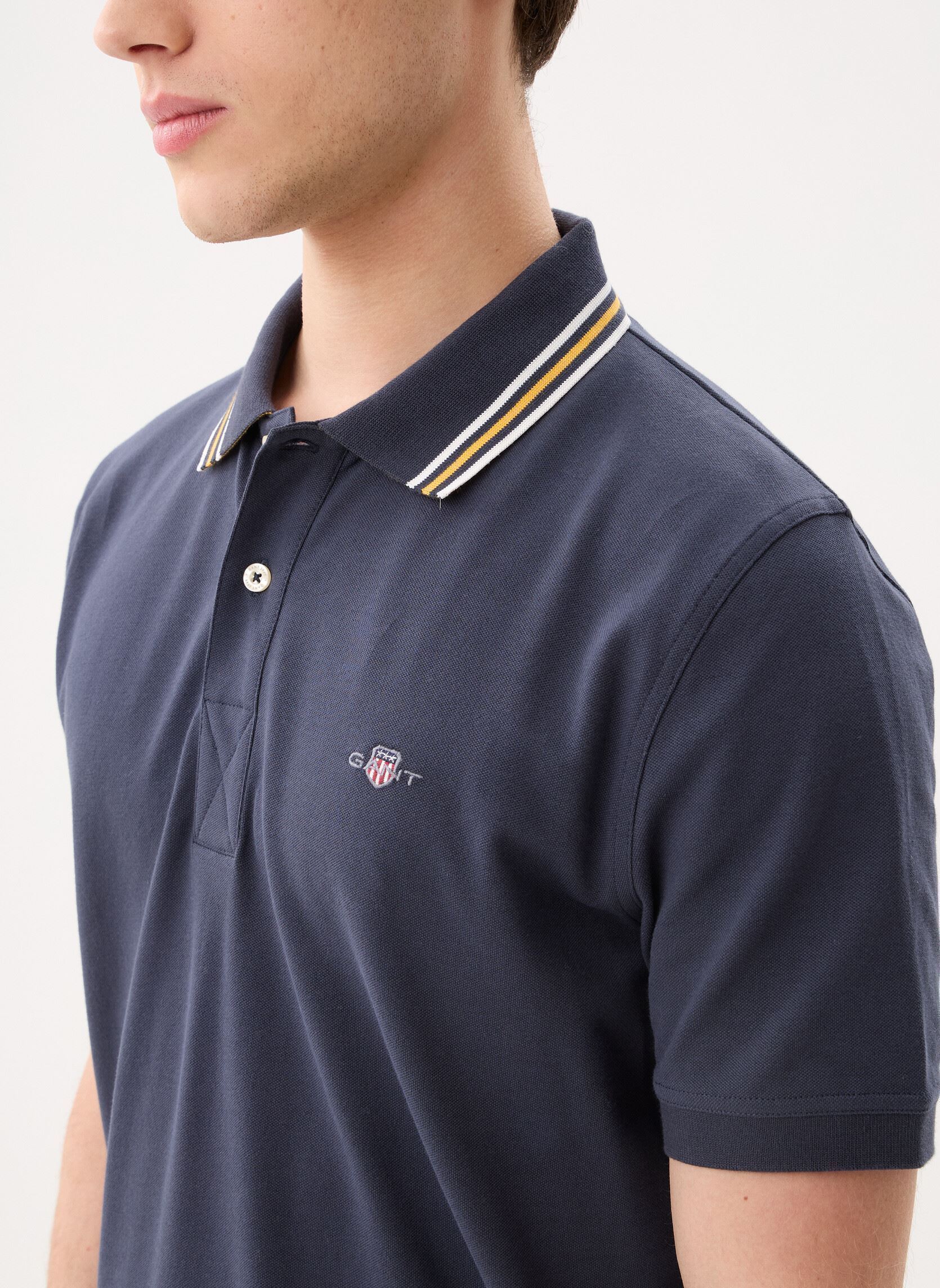 Polos Collar Tipping Ss Polo homme bleu GANT Polos Collar Tipping Ss Polo homme bleu EVENING BLUE