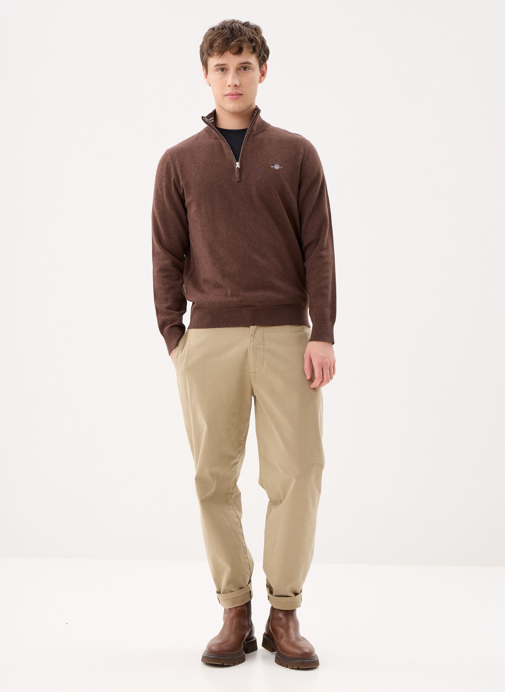 Pulls Classic Cotton Half Zip homme marron GANT Pulls Classic Cotton Half Zip homme marron BROWN MELANGE