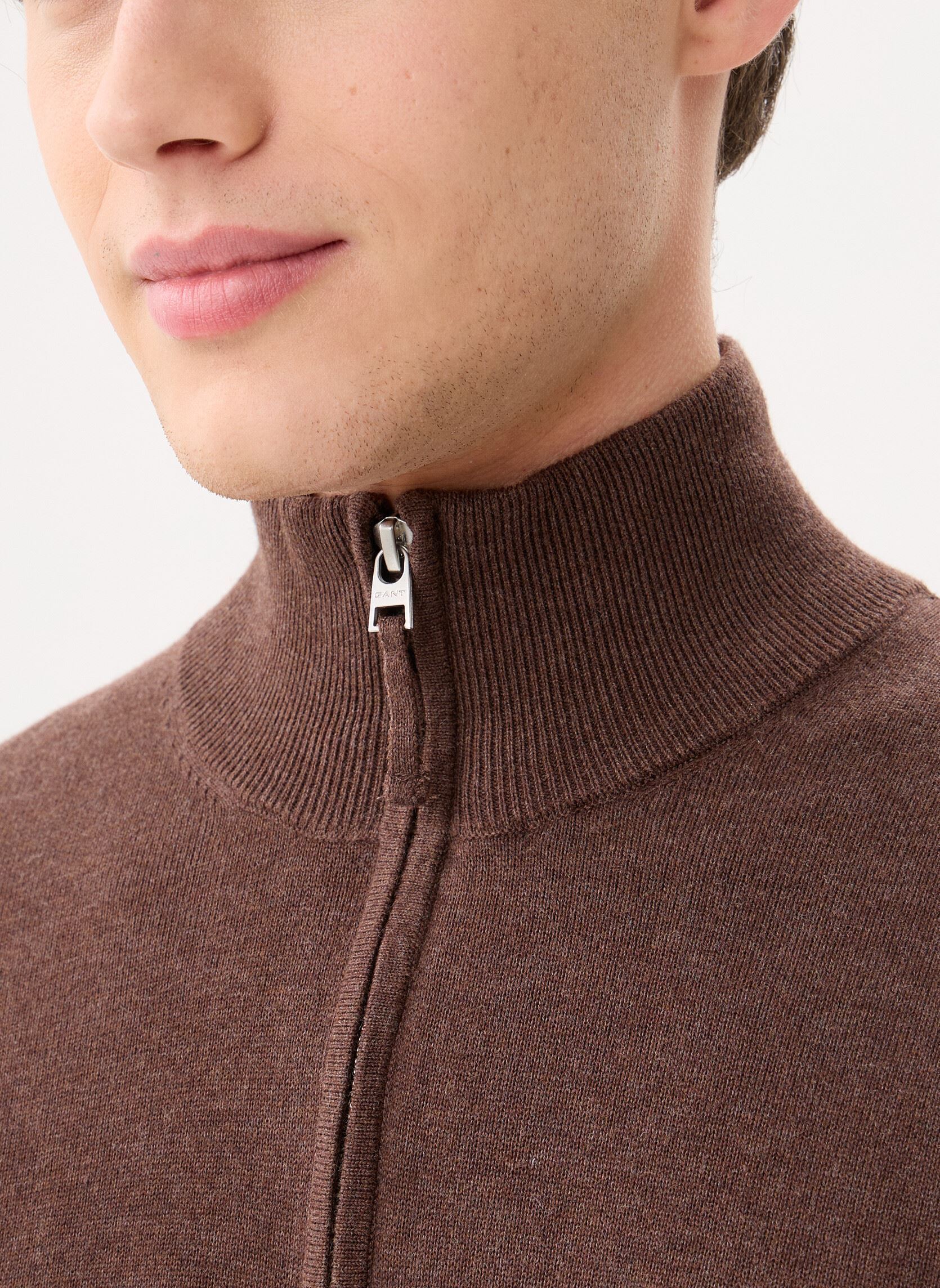 Pulls Classic Cotton Half Zip homme marron GANT Pulls Classic Cotton Half Zip homme marron BROWN MELANGE